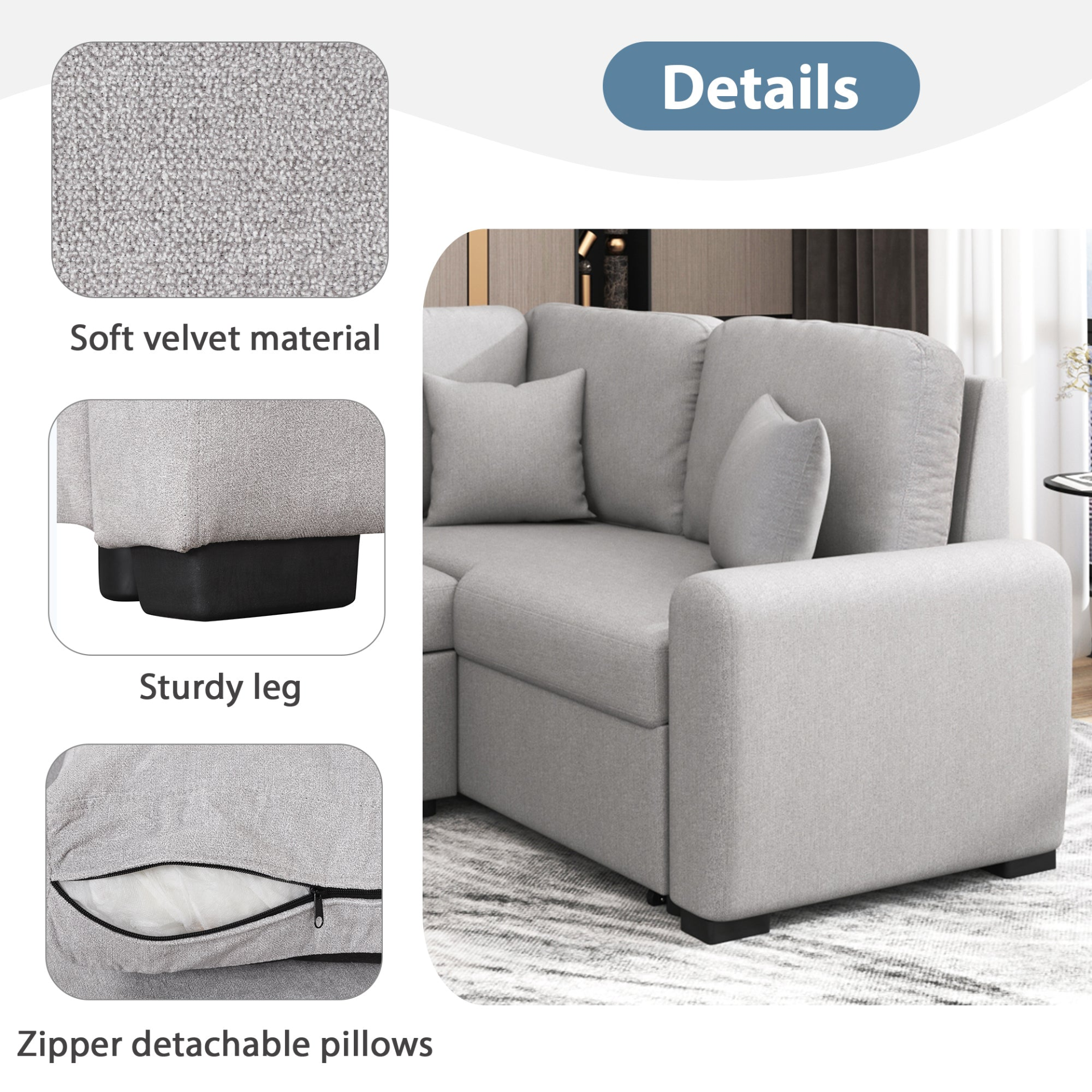 87.4" Sectional Sleeper Sofa with USB Charging Port and Plug Outlet Sensual Secret Boutique