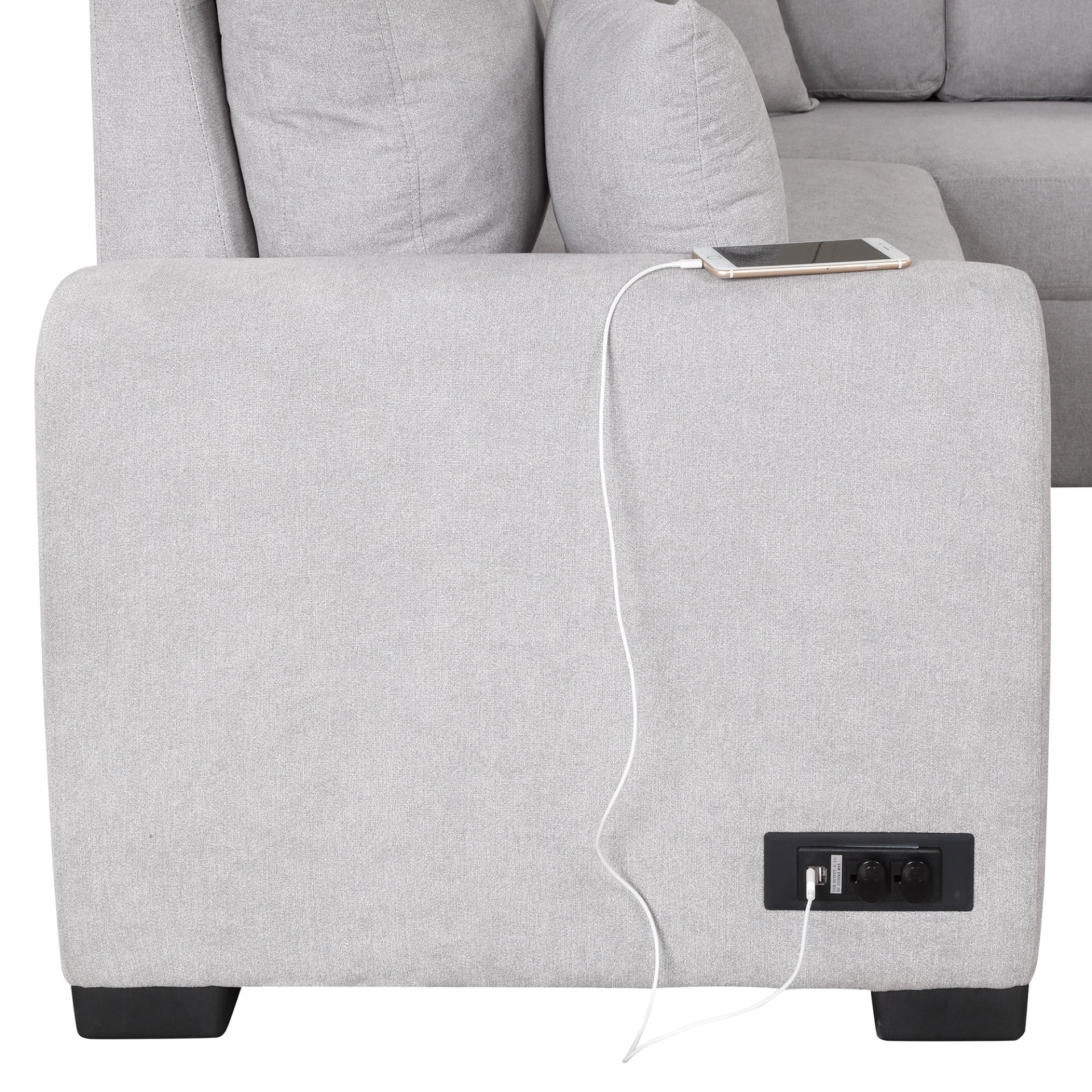 87.4" Sectional Sleeper Sofa with USB Charging Port and Plug Outlet Sensual Secret Boutique