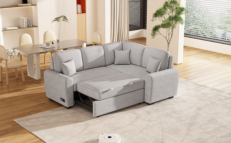 87.4" Sectional Sleeper Sofa with USB Charging Port and Plug Outlet Sensual Secret Boutique