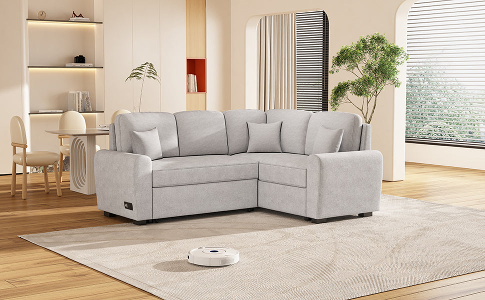 87.4" Sectional Sleeper Sofa with USB Charging Port and Plug Outlet Sensual Secret Boutique