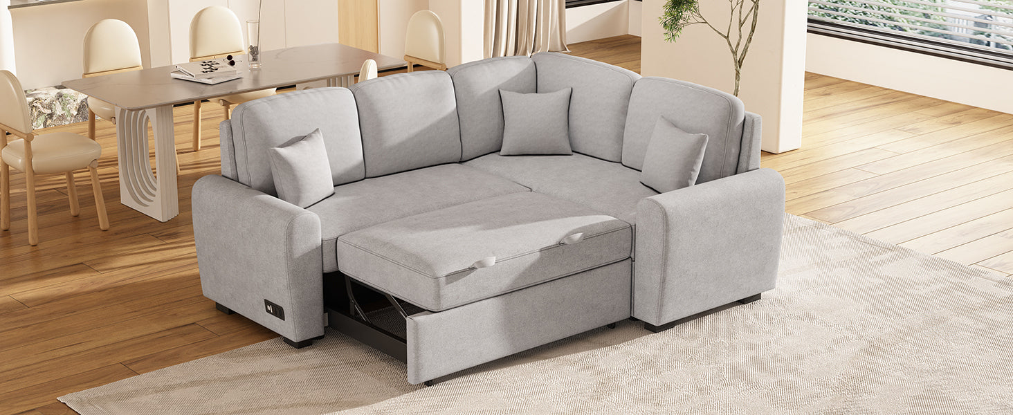 87.4" Sectional Sleeper Sofa with USB Charging Port and Plug Outlet Sensual Secret Boutique