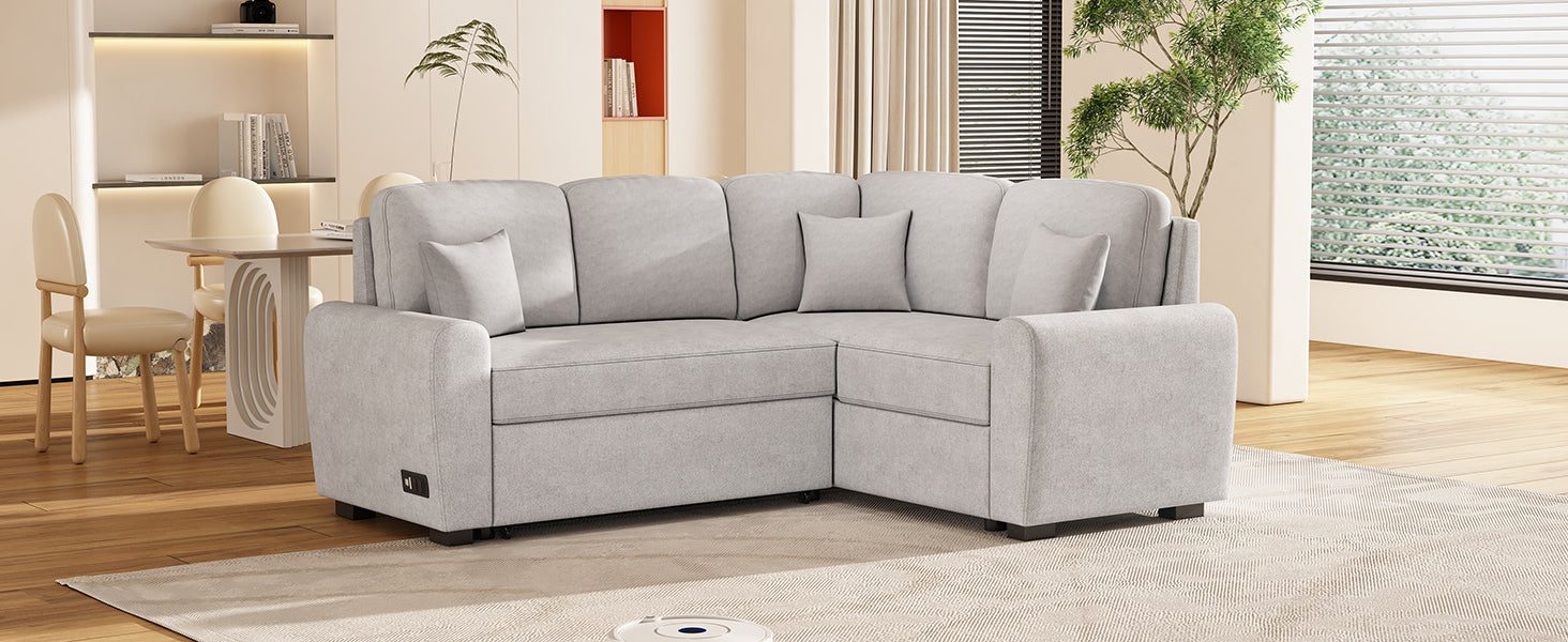 87.4" Sectional Sleeper Sofa with USB Charging Port and Plug Outlet Sensual Secret Boutique