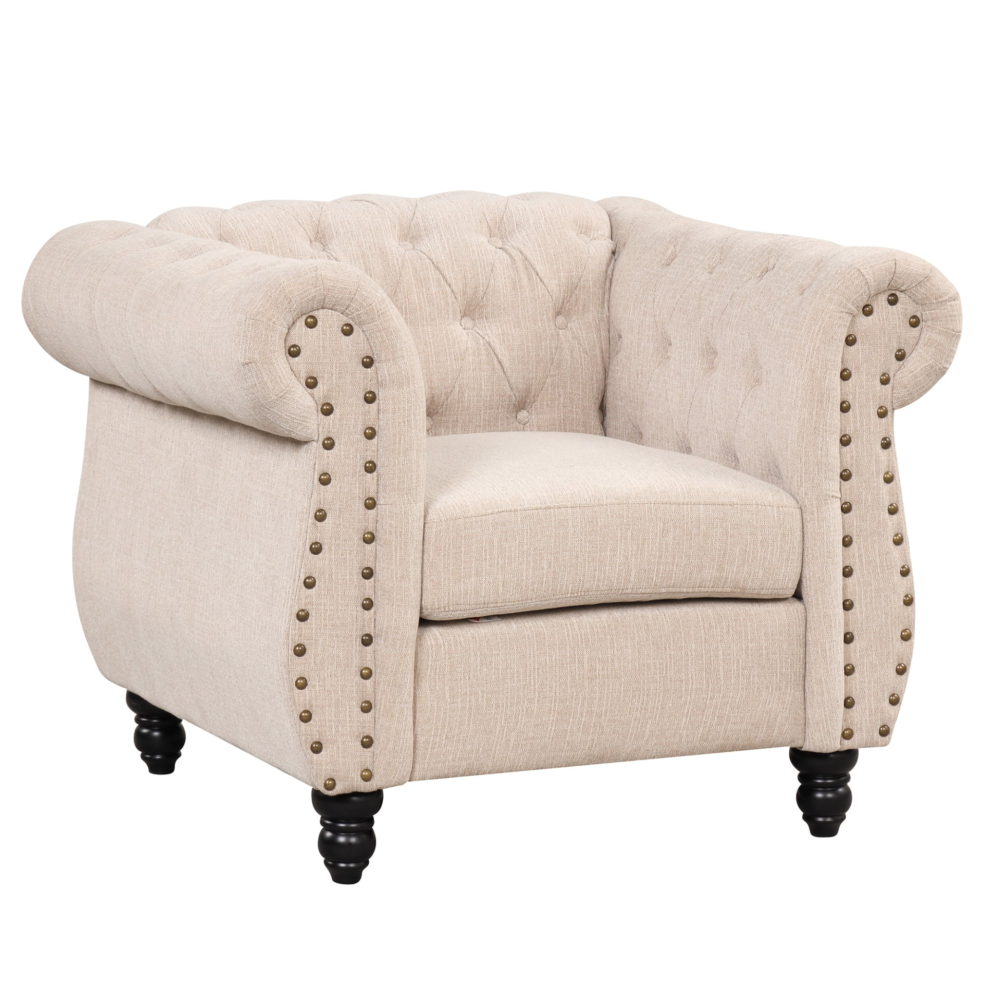 39" Modern Sofa Dutch Plush Upholstered Sofa, Solid Wood Legs, Buttoned Tufted Backrest, Beige Sensual Secret Boutique