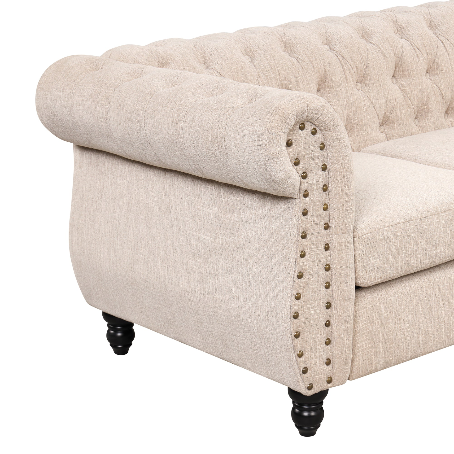 39" Modern Sofa Dutch Plush Upholstered Sofa, Solid Wood Legs, Buttoned Tufted Backrest, Beige Sensual Secret Boutique