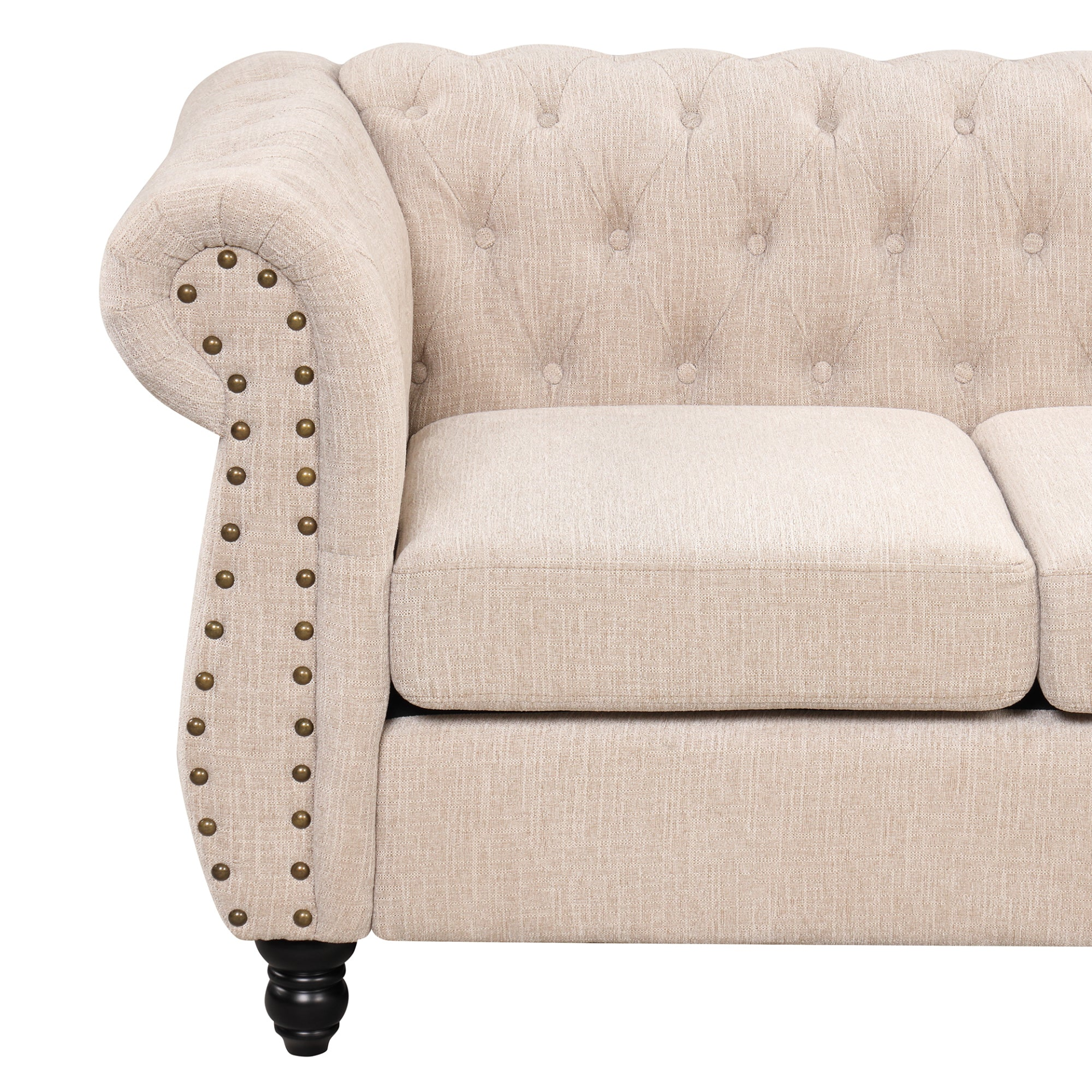 39" Modern Sofa Dutch Plush Upholstered Sofa, Solid Wood Legs, Buttoned Tufted Backrest, Beige Sensual Secret Boutique