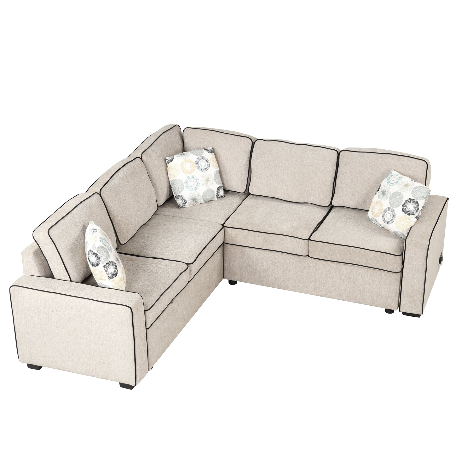 83" L-Shaped Pull Out Sofa Bed Modern Convertible Sleeper Sofa with USB Ports, Power Sockets, and Pillows - Cream Sensual Secret Boutique