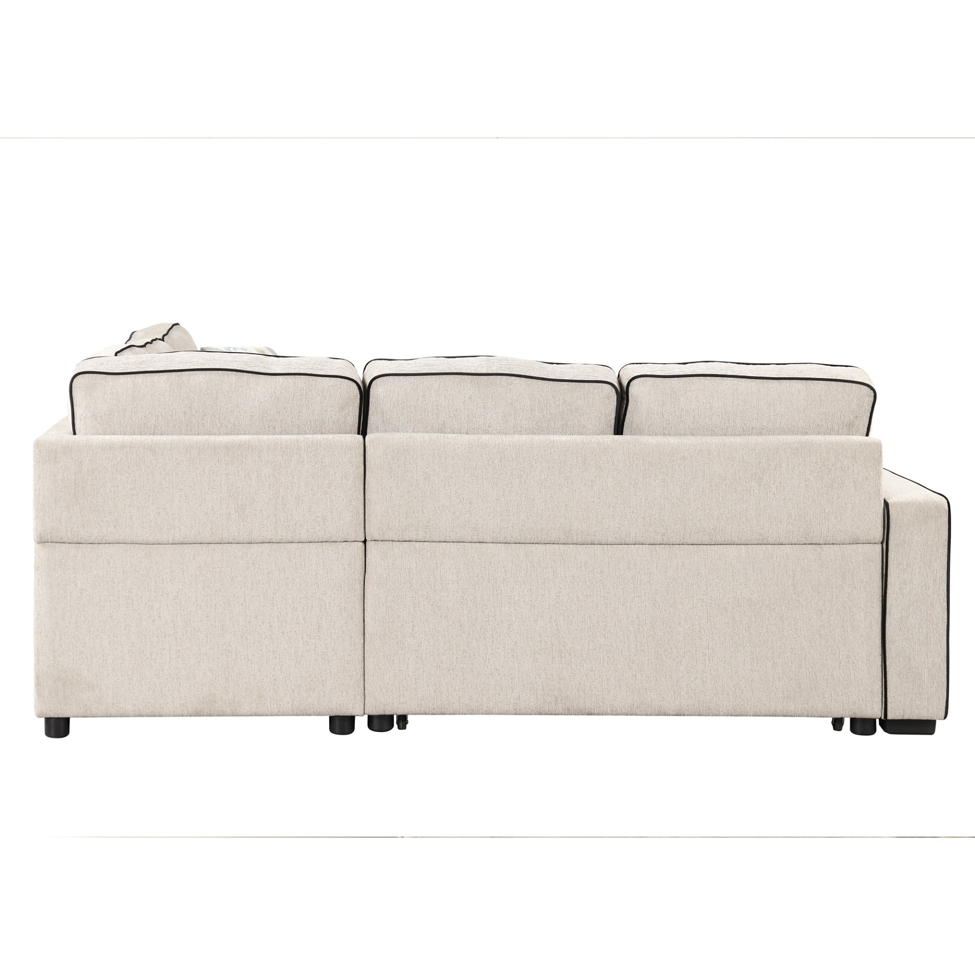 83" L-Shaped Pull Out Sofa Bed Modern Convertible Sleeper Sofa with USB Ports, Power Sockets, and Pillows - Cream Sensual Secret Boutique