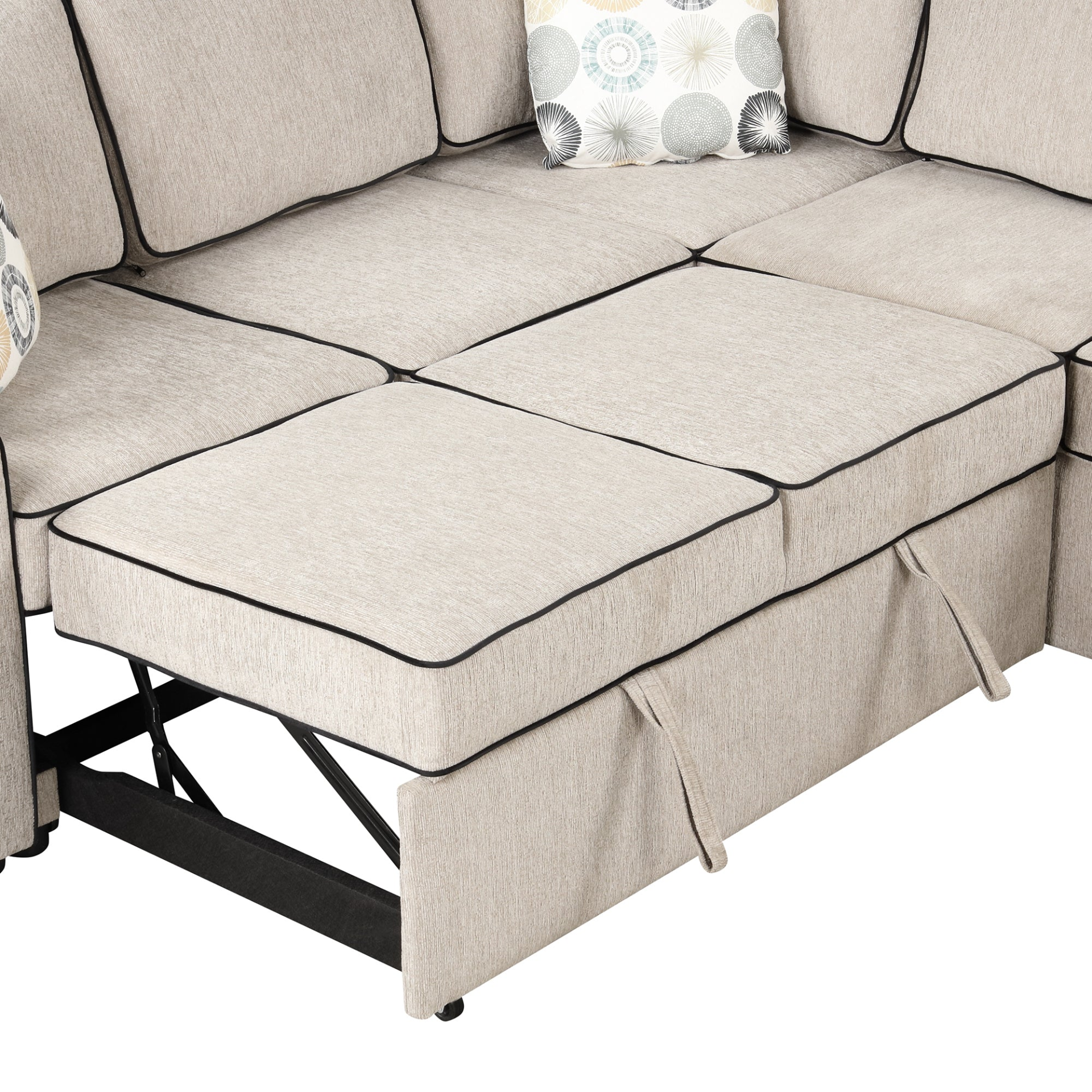 83" L-Shaped Pull Out Sofa Bed Modern Convertible Sleeper Sofa with USB Ports, Power Sockets, and Pillows - Cream Sensual Secret Boutique