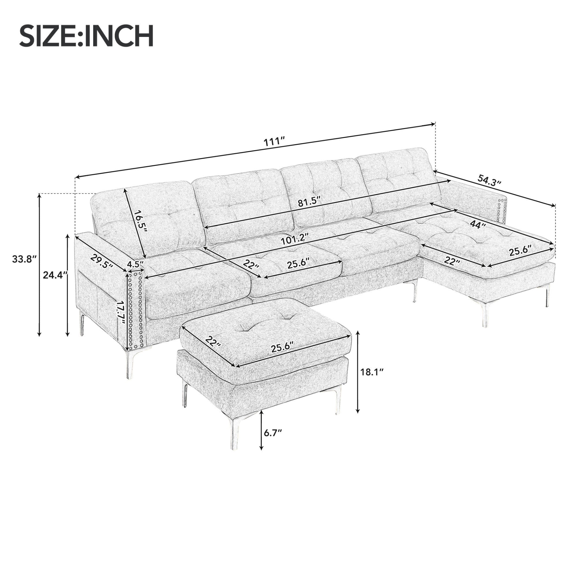 110" L-Shape Convertible Sectional Sofa Couch with Movable Ottoman, Yellow - Elegant and Comfortable | YourStore Sensual Secret Boutique