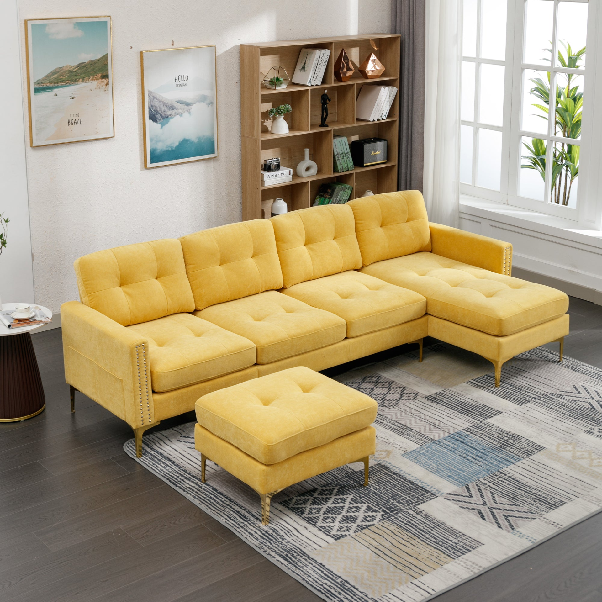 110" L-Shape Convertible Sectional Sofa Couch with Movable Ottoman, Yellow - Elegant and Comfortable | YourStore Sensual Secret Boutique