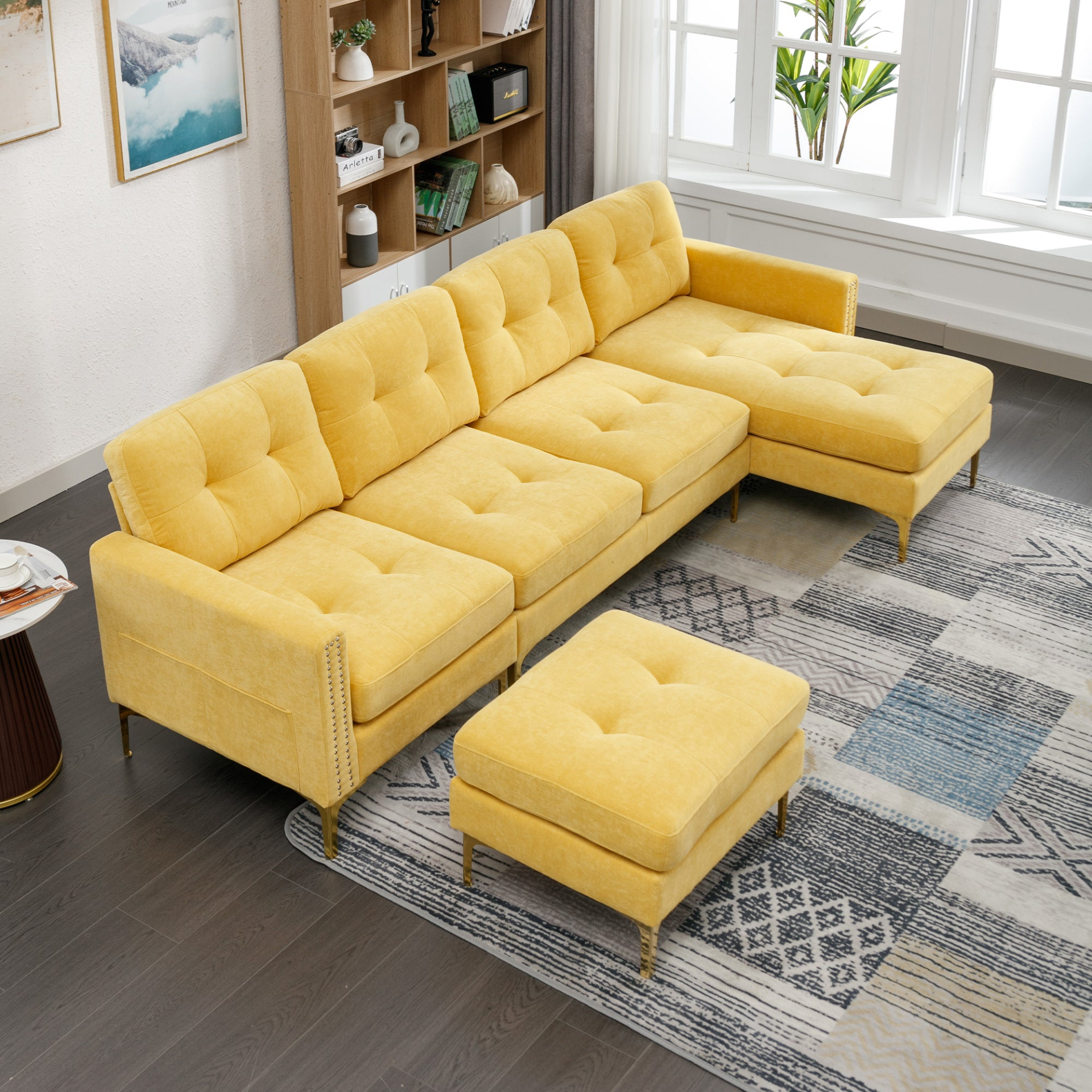 110" L-Shape Convertible Sectional Sofa Couch with Movable Ottoman, Yellow - Elegant and Comfortable | YourStore Sensual Secret Boutique