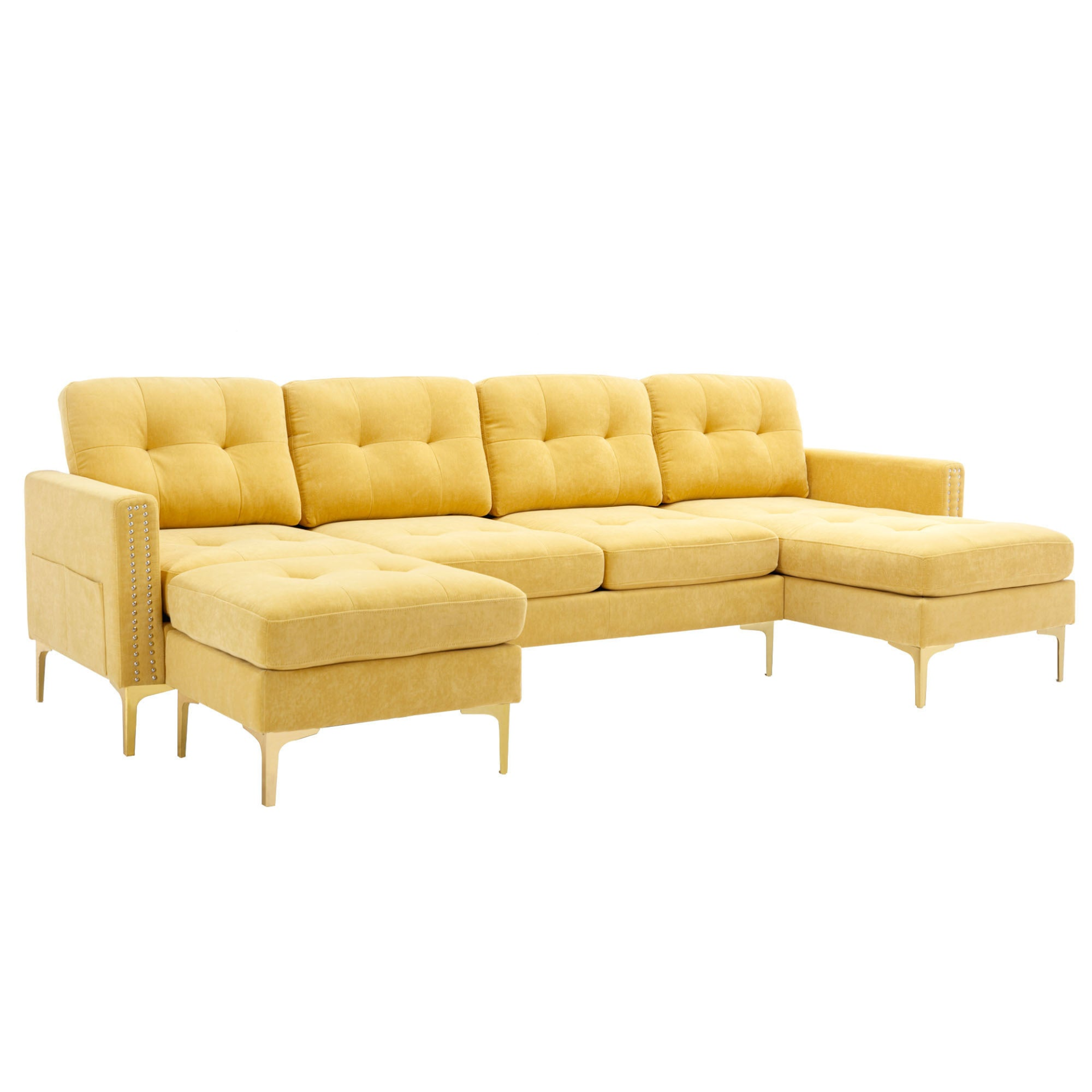 110" L-Shape Convertible Sectional Sofa Couch with Movable Ottoman, Yellow - Elegant and Comfortable | YourStore Sensual Secret Boutique