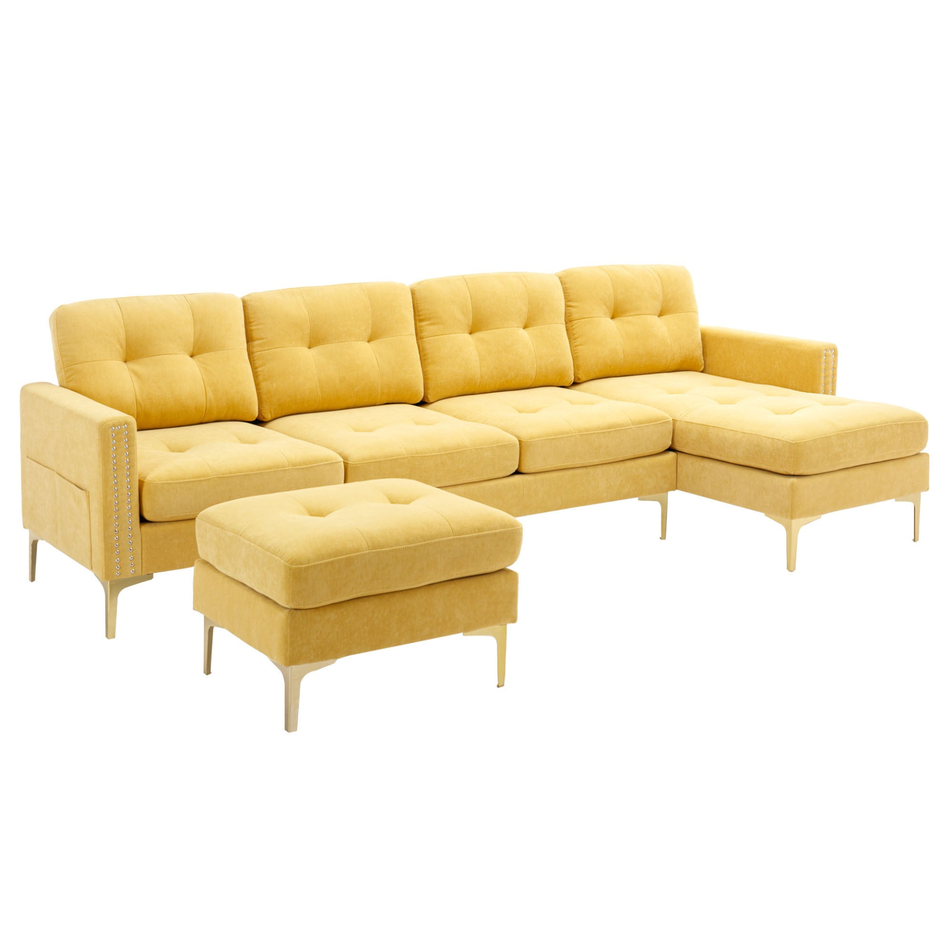 110" L-Shape Convertible Sectional Sofa Couch with Movable Ottoman, Yellow - Elegant and Comfortable | YourStore Sensual Secret Boutique