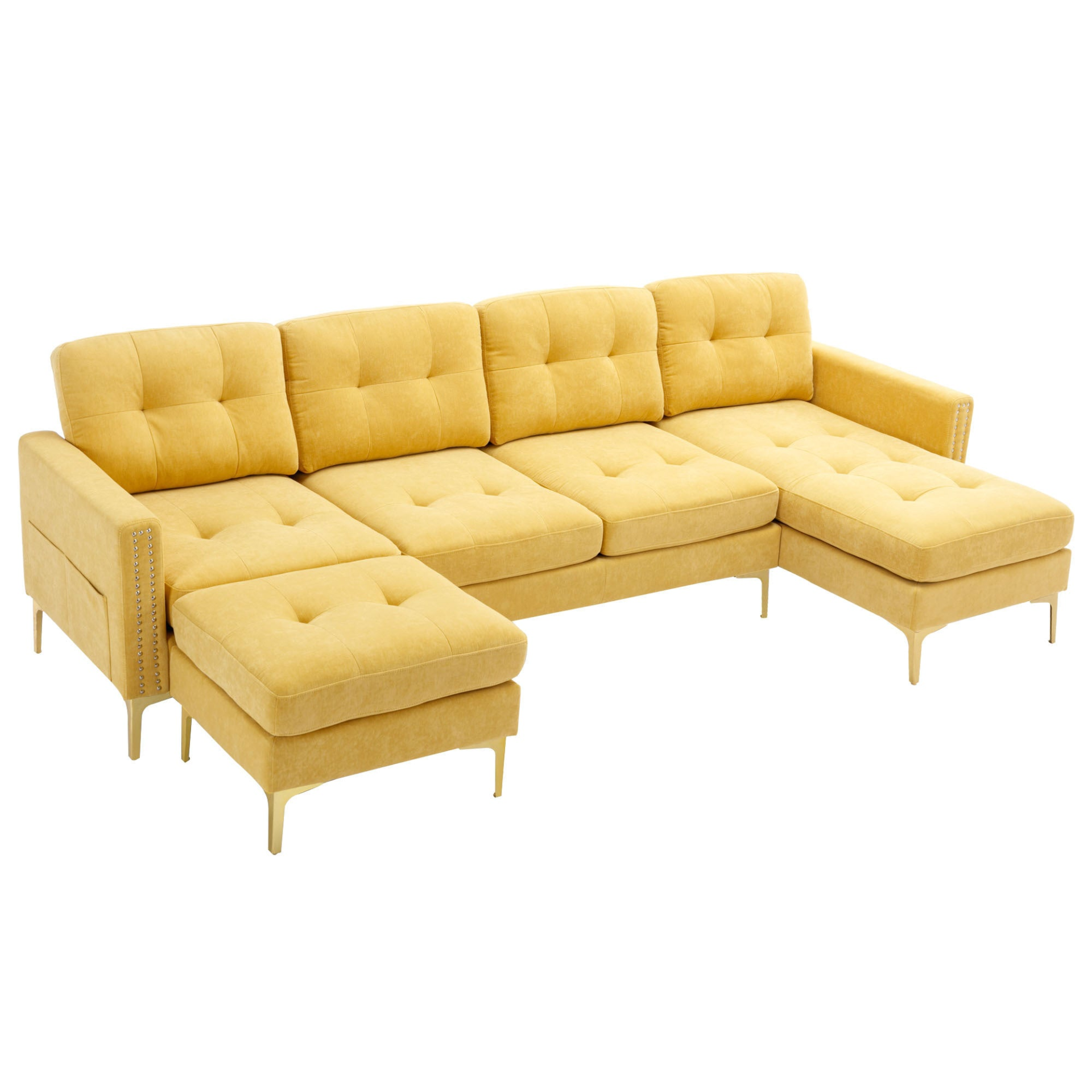 110" L-Shape Convertible Sectional Sofa Couch with Movable Ottoman, Yellow - Elegant and Comfortable | YourStore Sensual Secret Boutique