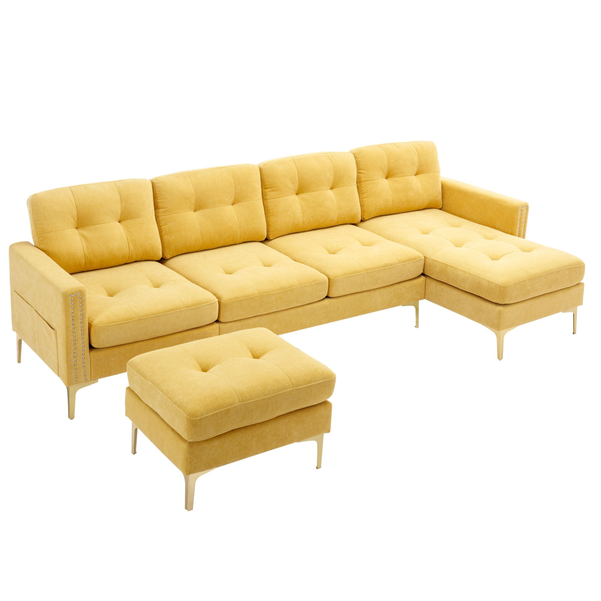 110" L-Shape Convertible Sectional Sofa Couch with Movable Ottoman, Yellow - Elegant and Comfortable | YourStore Sensual Secret Boutique