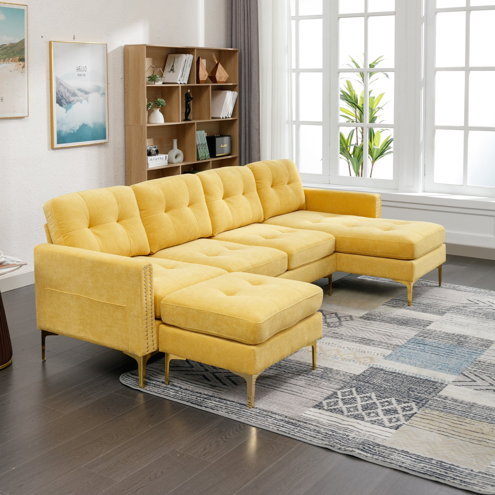 110" L-Shape Convertible Sectional Sofa Couch with Movable Ottoman, Yellow - Elegant and Comfortable | YourStore Sensual Secret Boutique