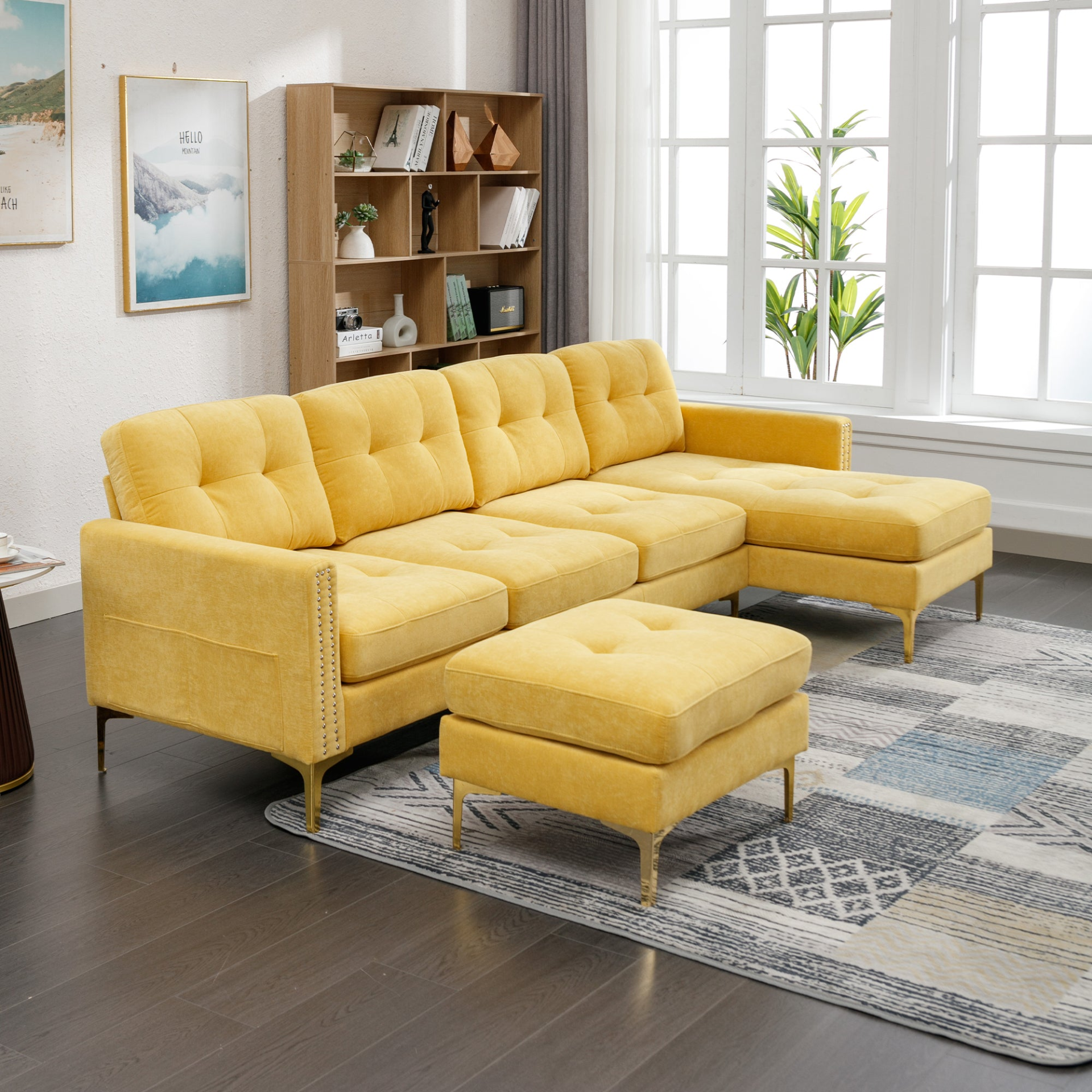 110" L-Shape Convertible Sectional Sofa Couch with Movable Ottoman, Yellow - Elegant and Comfortable | YourStore Sensual Secret Boutique