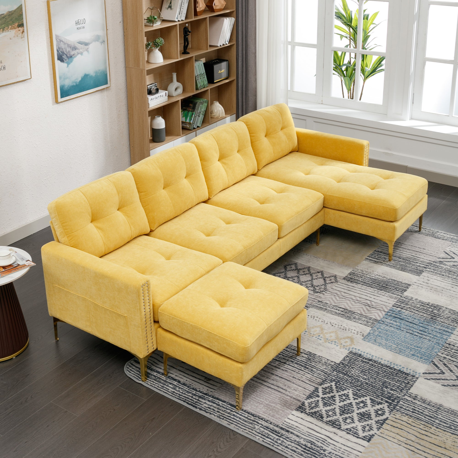 110" L-Shape Convertible Sectional Sofa Couch with Movable Ottoman, Yellow - Elegant and Comfortable | YourStore Sensual Secret Boutique