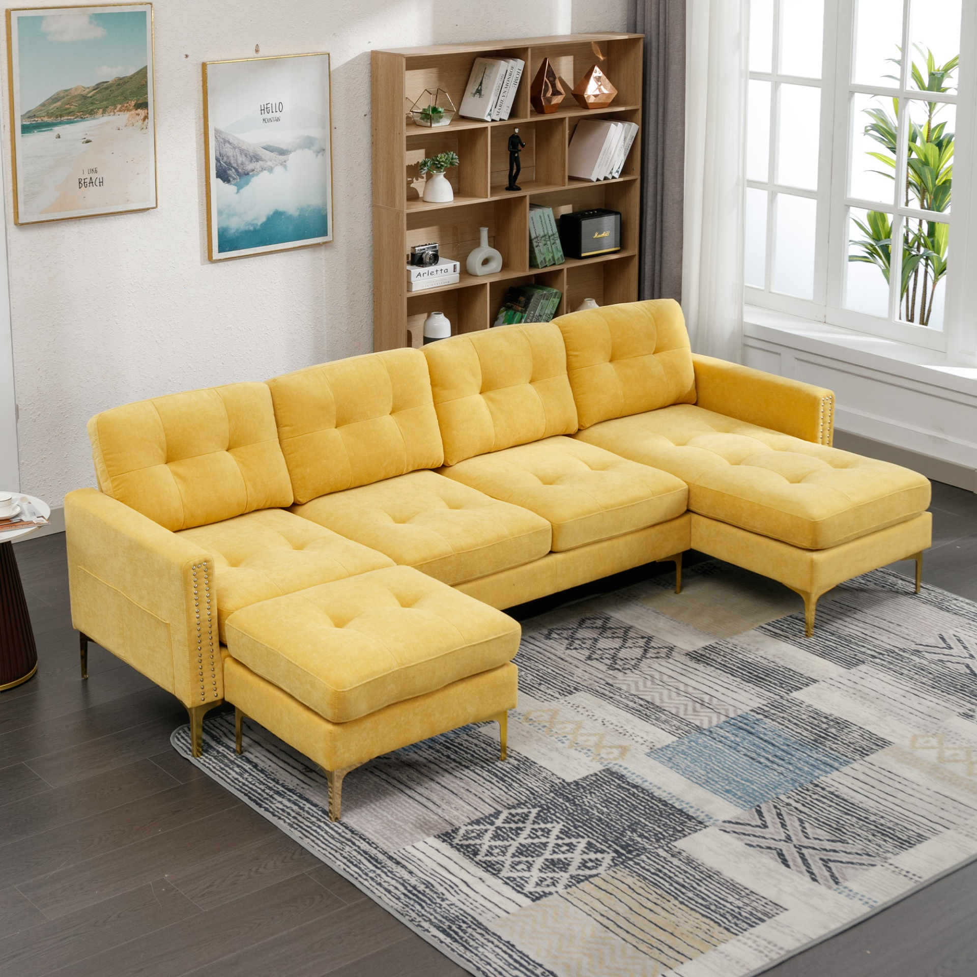 110" L-Shape Convertible Sectional Sofa Couch with Movable Ottoman, Yellow - Elegant and Comfortable | YourStore Sensual Secret Boutique