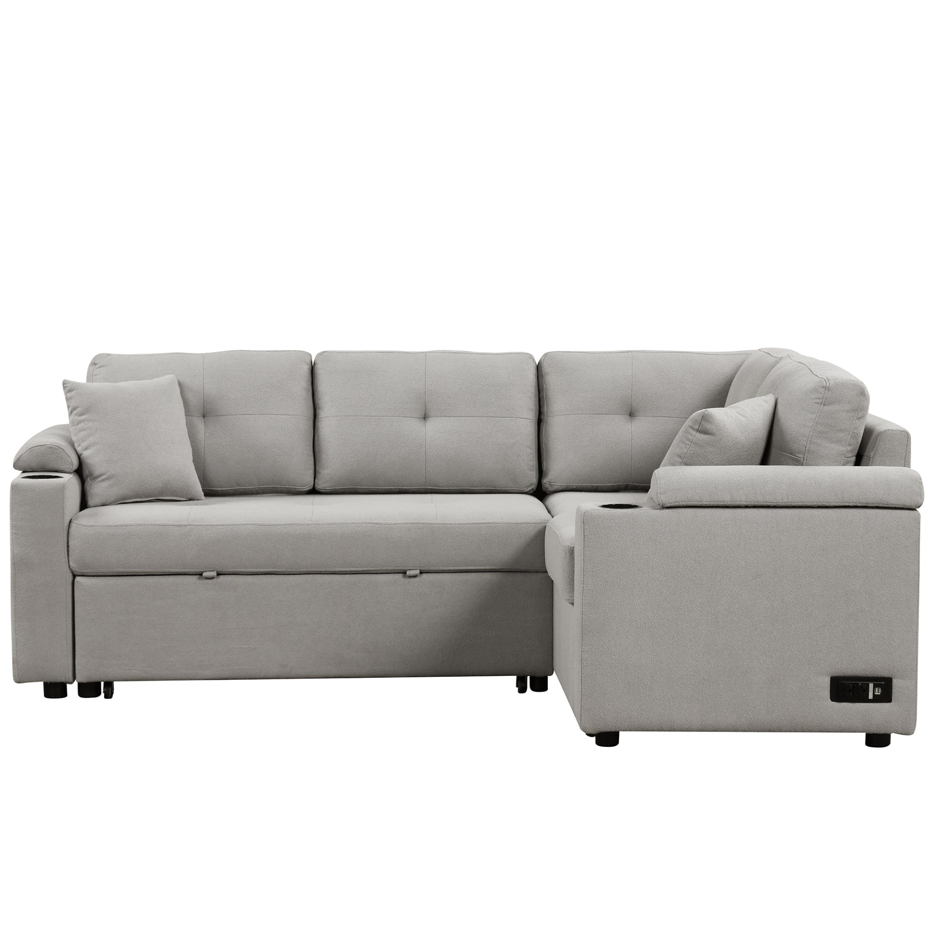 87.4" L-shape Sofa Bed Pull-out Sleeper Sofa with Wheels, USB Ports, Power Sockets for Living Room, Grey Sensual Secret Boutique