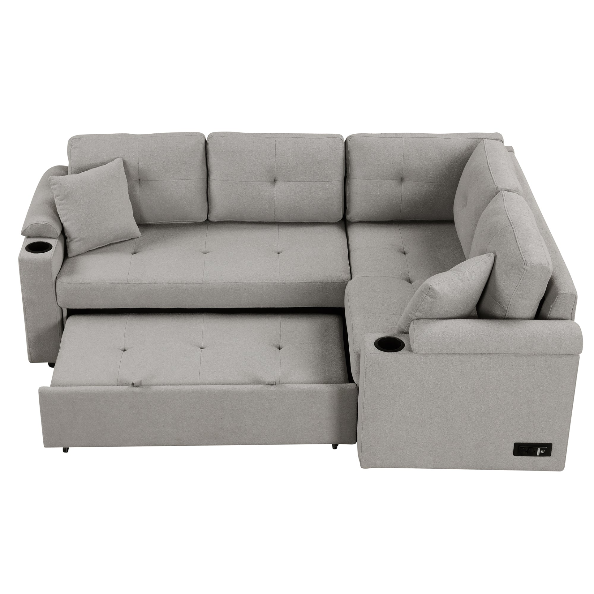 87.4" L-shape Sofa Bed Pull-out Sleeper Sofa with Wheels, USB Ports, Power Sockets for Living Room, Grey Sensual Secret Boutique