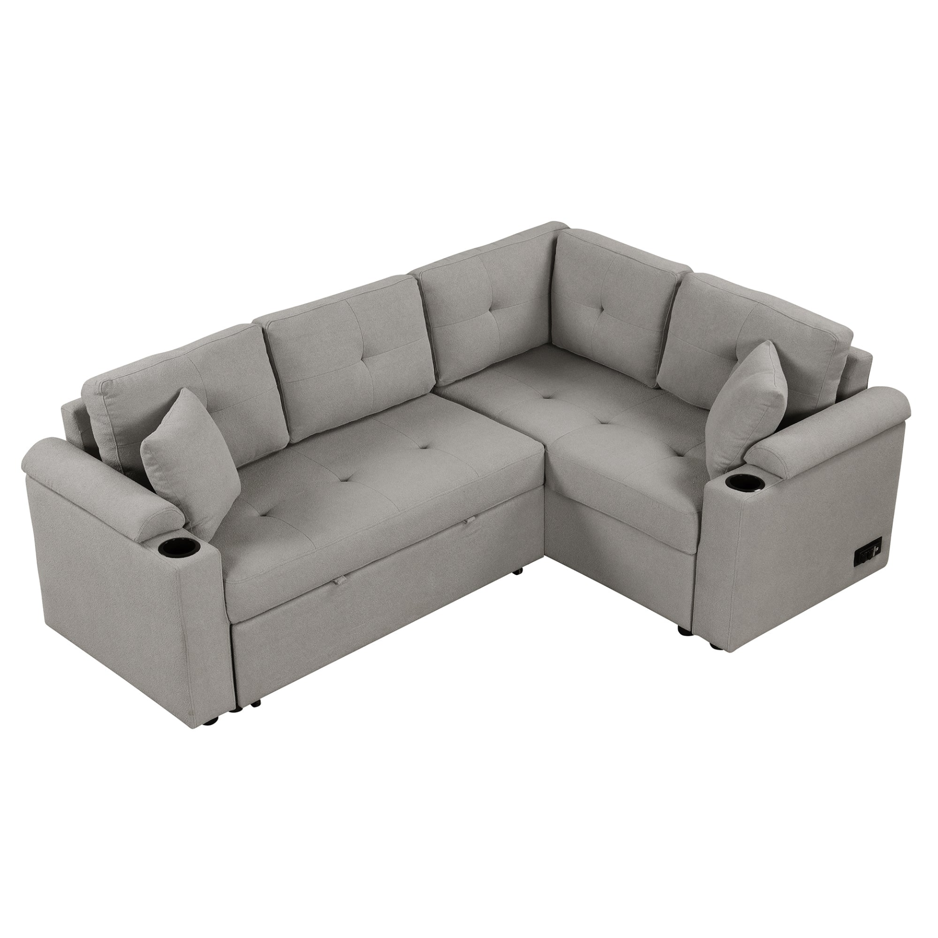 87.4" L-shape Sofa Bed Pull-out Sleeper Sofa with Wheels, USB Ports, Power Sockets for Living Room, Grey Sensual Secret Boutique