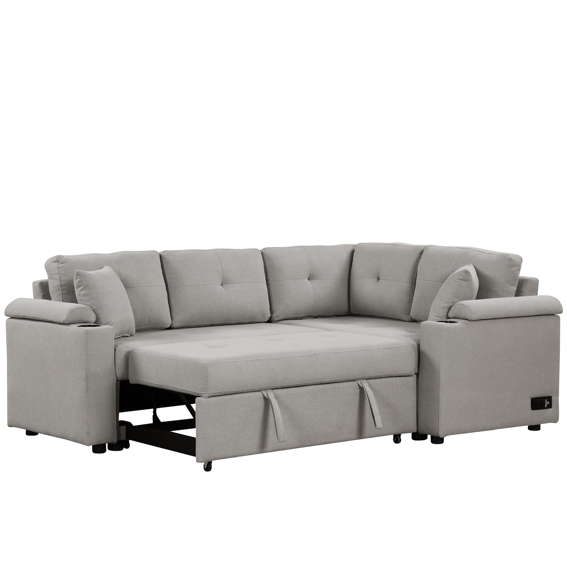 87.4" L-shape Sofa Bed Pull-out Sleeper Sofa with Wheels, USB Ports, Power Sockets for Living Room, Grey Sensual Secret Boutique