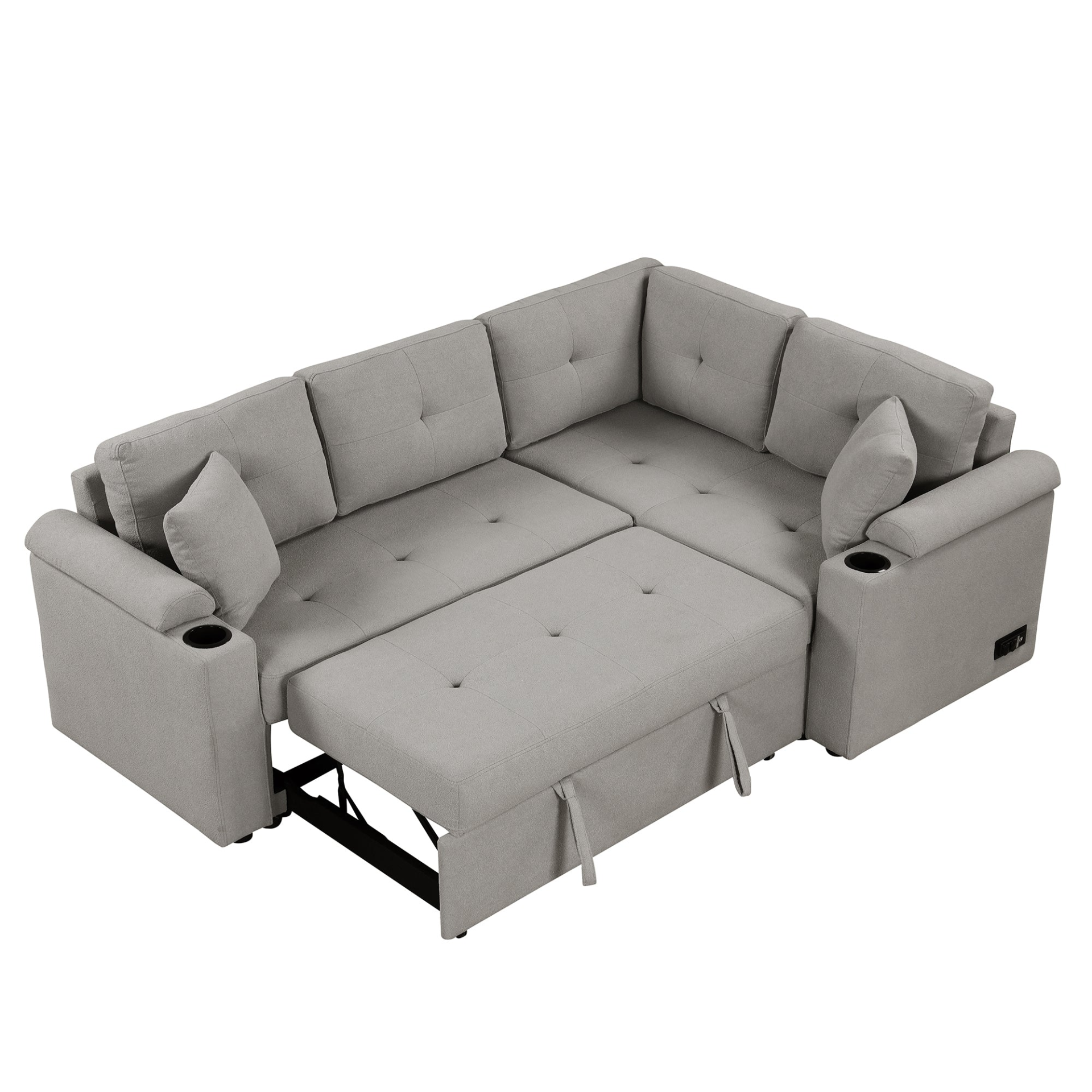 87.4" L-shape Sofa Bed Pull-out Sleeper Sofa with Wheels, USB Ports, Power Sockets for Living Room, Grey Sensual Secret Boutique