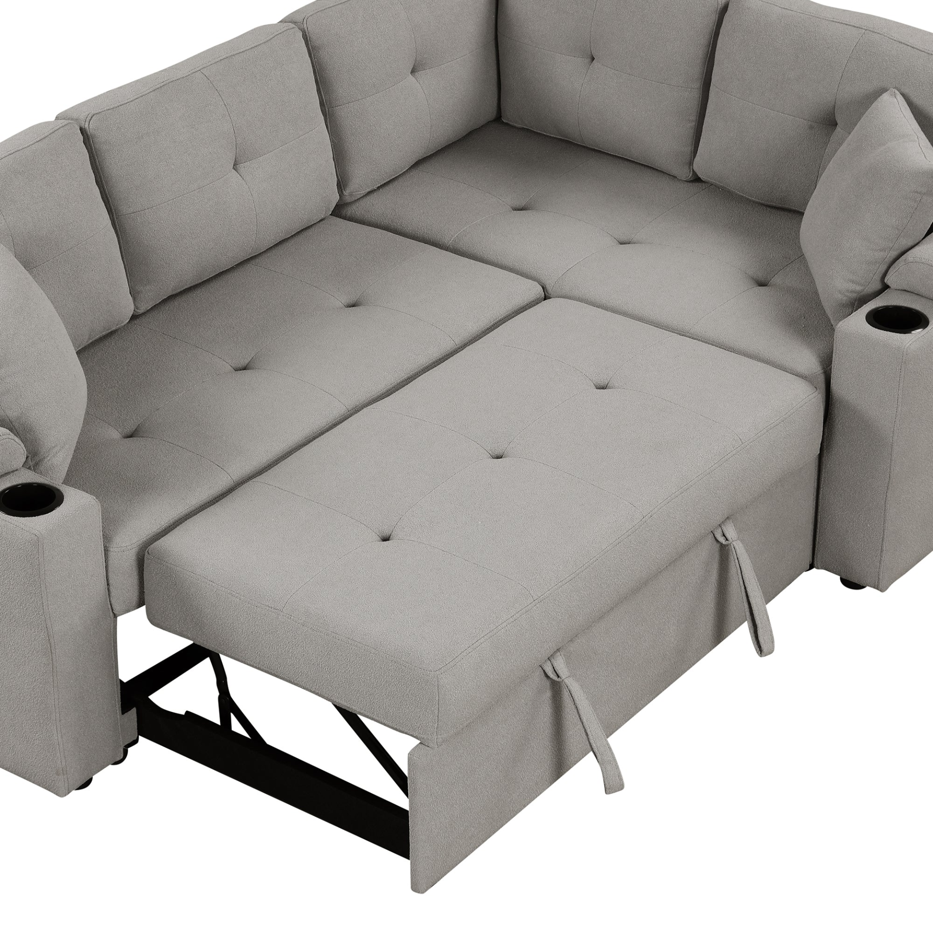 87.4" L-shape Sofa Bed Pull-out Sleeper Sofa with Wheels, USB Ports, Power Sockets for Living Room, Grey Sensual Secret Boutique