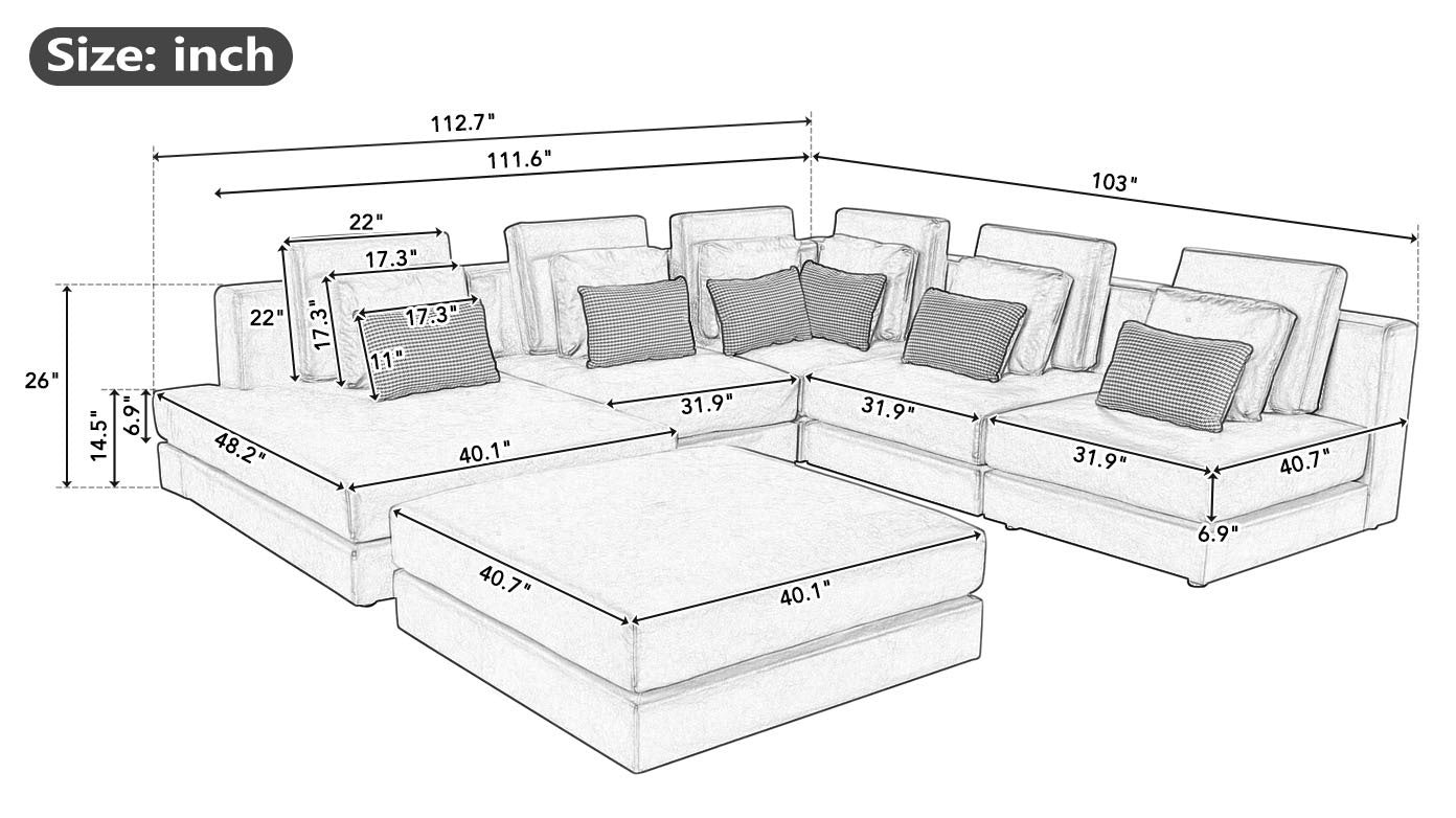 112.7" Modular Sectional Sofa Corner Sofa Chaise Lounge with Movable Ottoman for Living Room - Black | Elegant Home Decor Sensual Secret Boutique