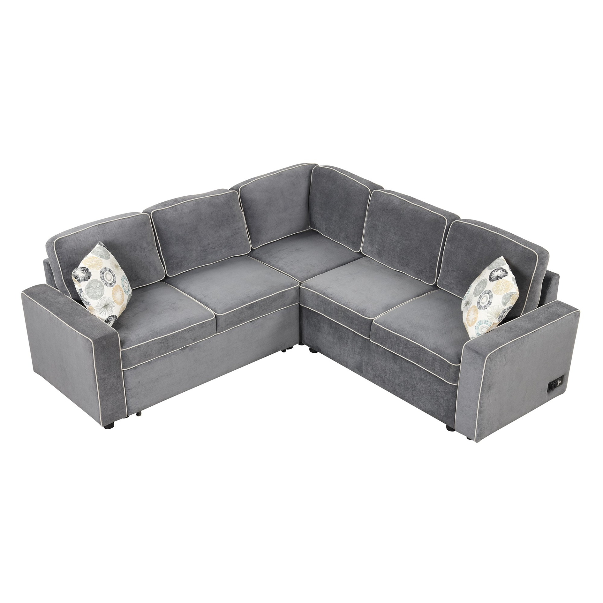 83" L-Shaped Pull Out Sofa Bed Modern Convertible Sleeper Sofa with USB Ports, Power Sockets, and Pillows - Gray Sensual Secret Boutique