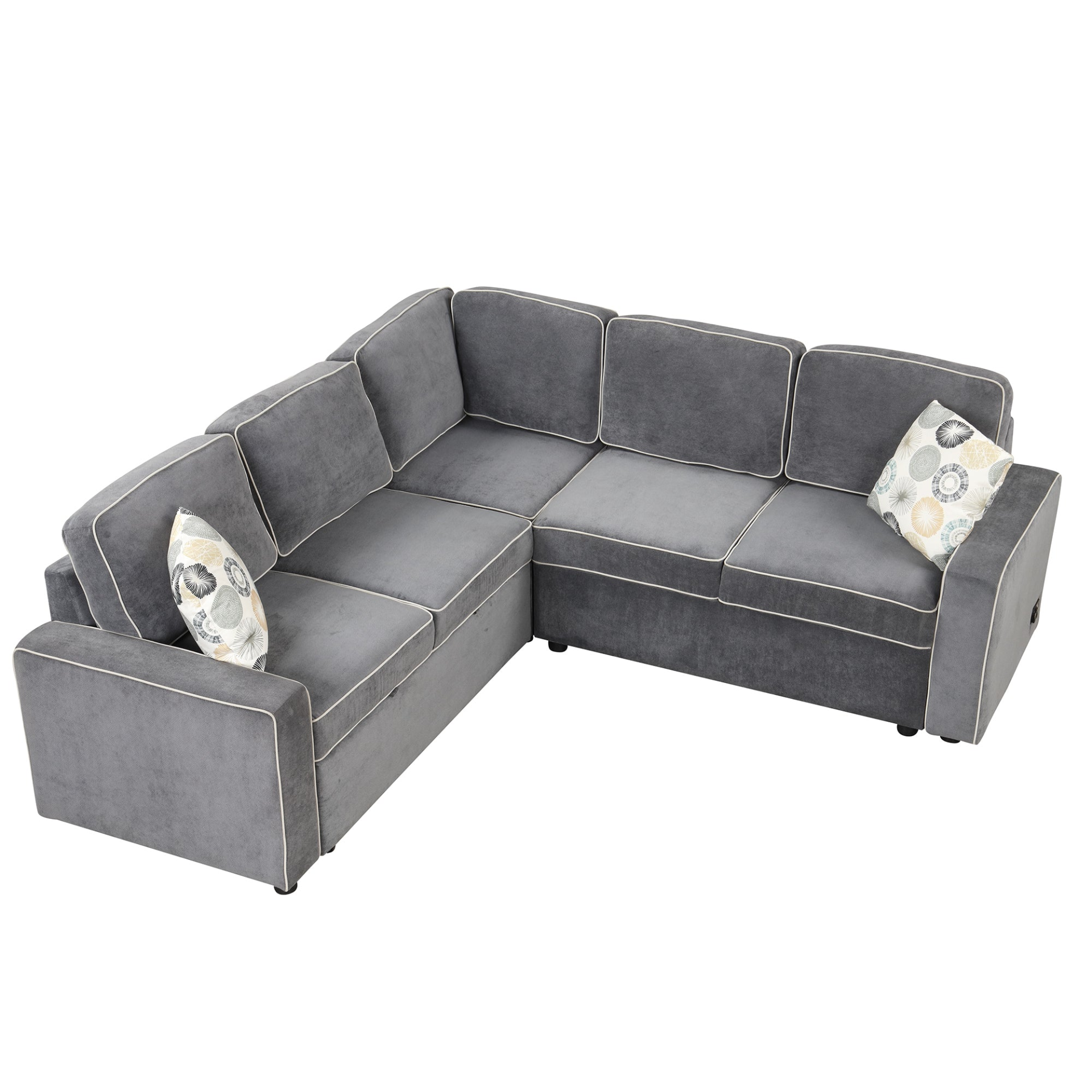 83" L-Shaped Pull Out Sofa Bed Modern Convertible Sleeper Sofa with USB Ports, Power Sockets, and Pillows - Gray Sensual Secret Boutique