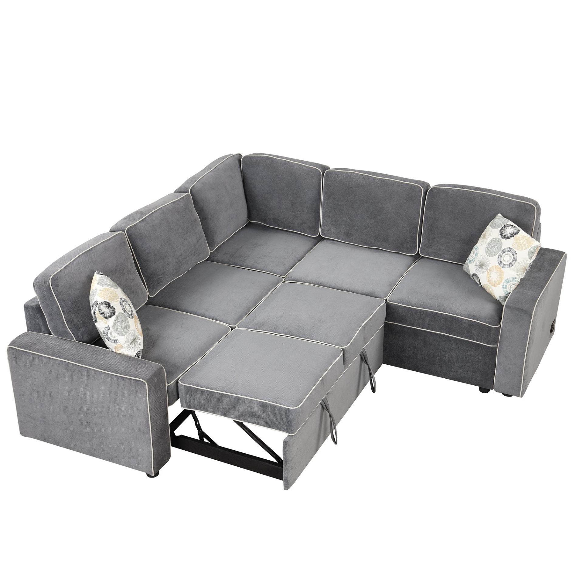 83" L-Shaped Pull Out Sofa Bed Modern Convertible Sleeper Sofa with USB Ports, Power Sockets, and Pillows - Gray Sensual Secret Boutique