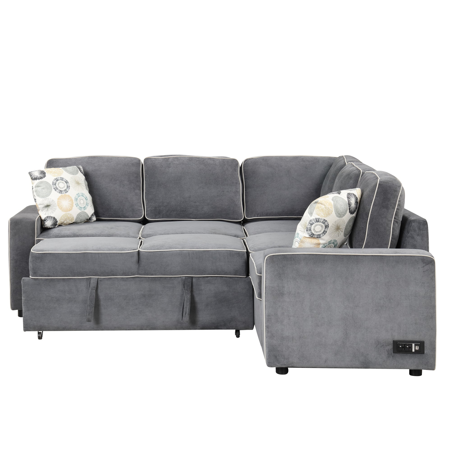 83" L-Shaped Pull Out Sofa Bed Modern Convertible Sleeper Sofa with USB Ports, Power Sockets, and Pillows - Gray Sensual Secret Boutique