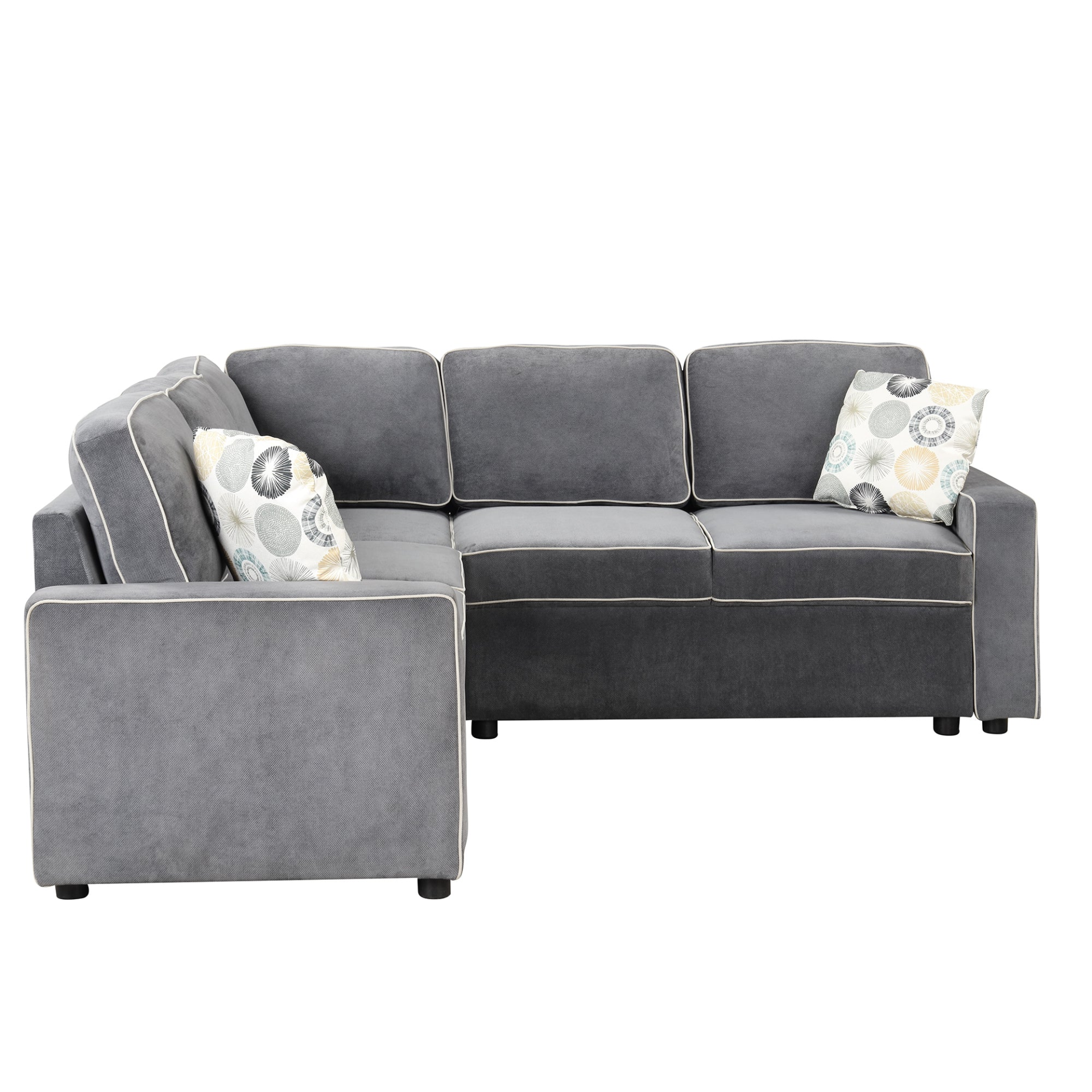 83" L-Shaped Pull Out Sofa Bed Modern Convertible Sleeper Sofa with USB Ports, Power Sockets, and Pillows - Gray Sensual Secret Boutique