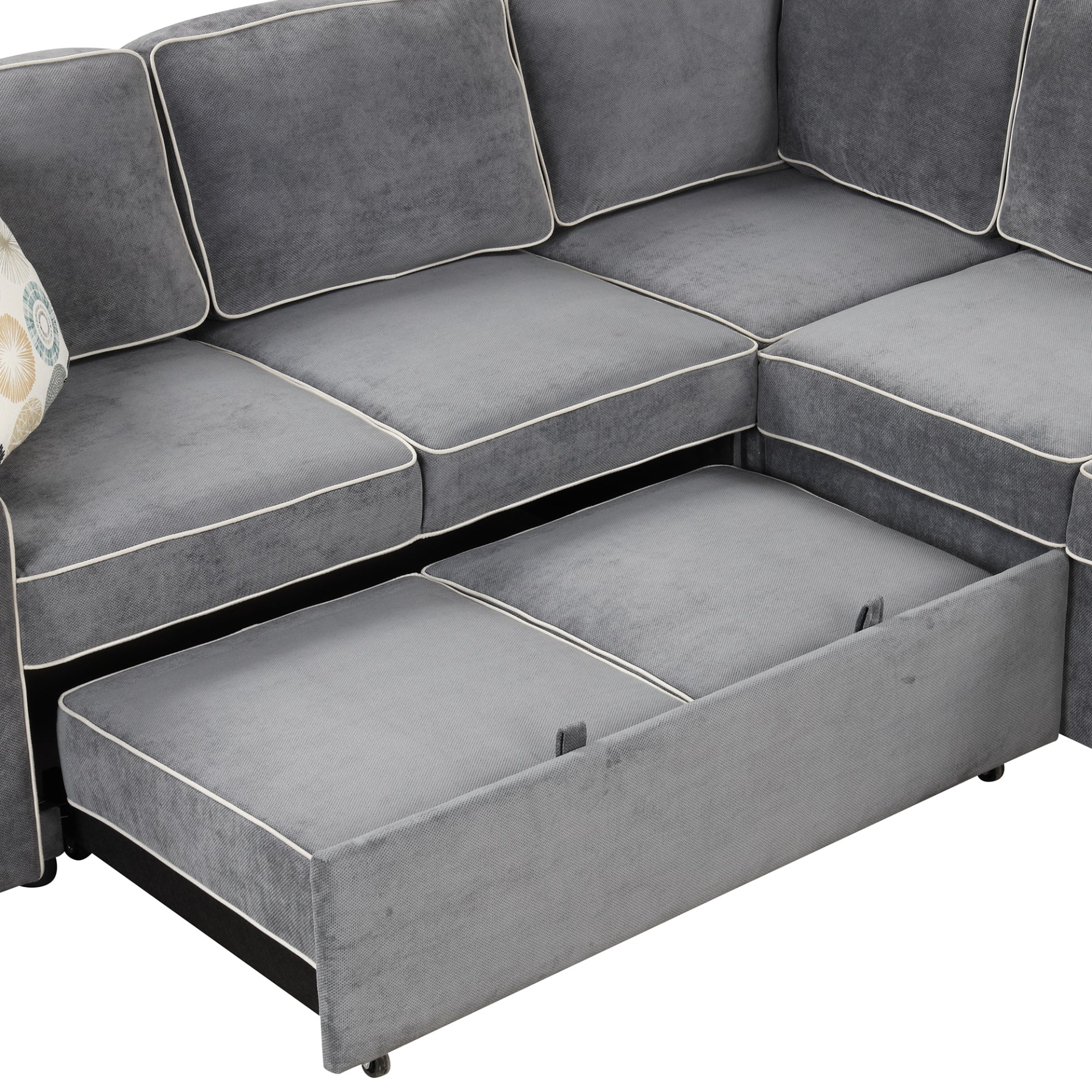 83" L-Shaped Pull Out Sofa Bed Modern Convertible Sleeper Sofa with USB Ports, Power Sockets, and Pillows - Gray Sensual Secret Boutique