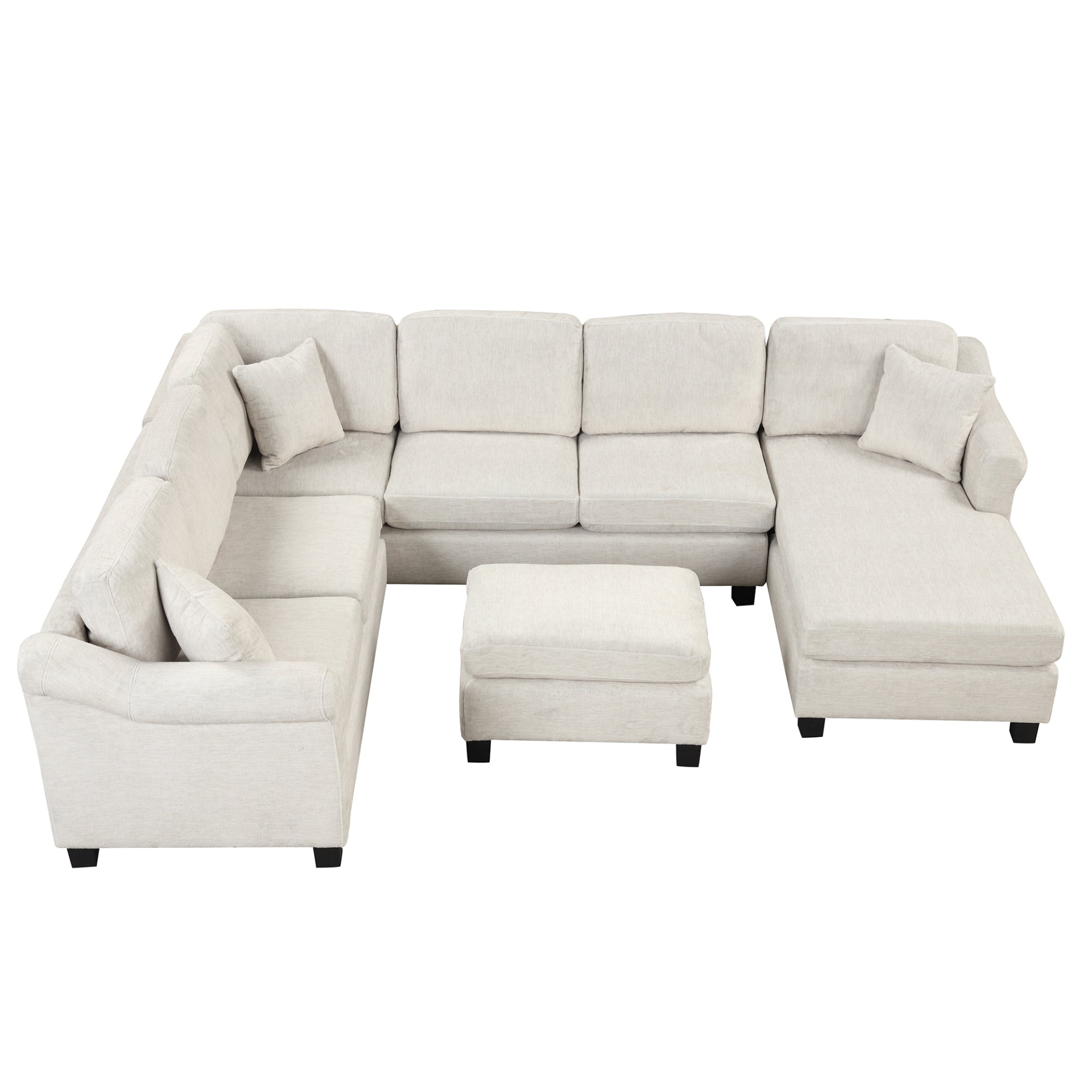 Modern and Cozy Design: 122.1" * 91.3" 4pcs Sectional Sofa with Ottoman - Velvet Fabric White Sensual Secret Boutique