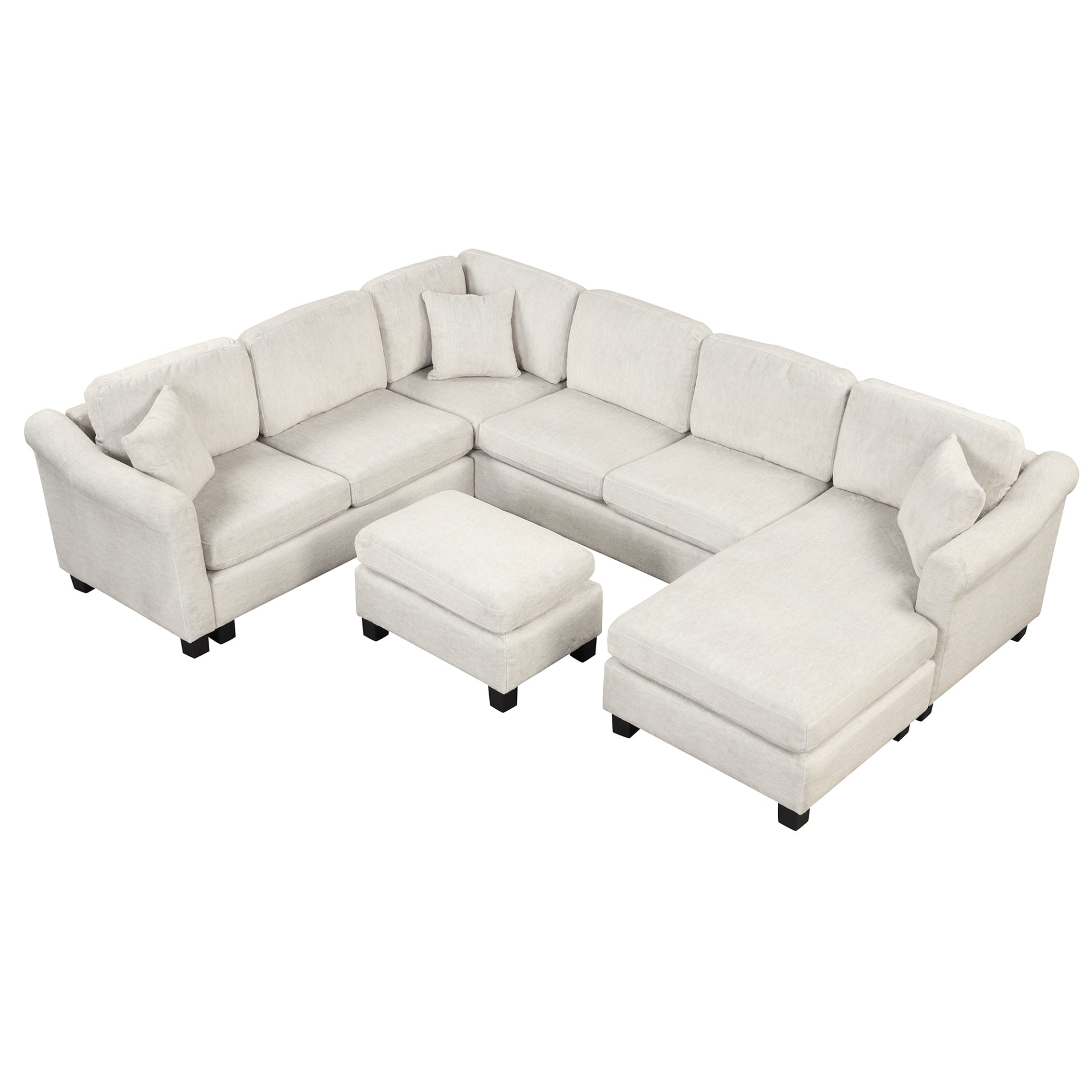 Modern and Cozy Design: 122.1" * 91.3" 4pcs Sectional Sofa with Ottoman - Velvet Fabric White Sensual Secret Boutique