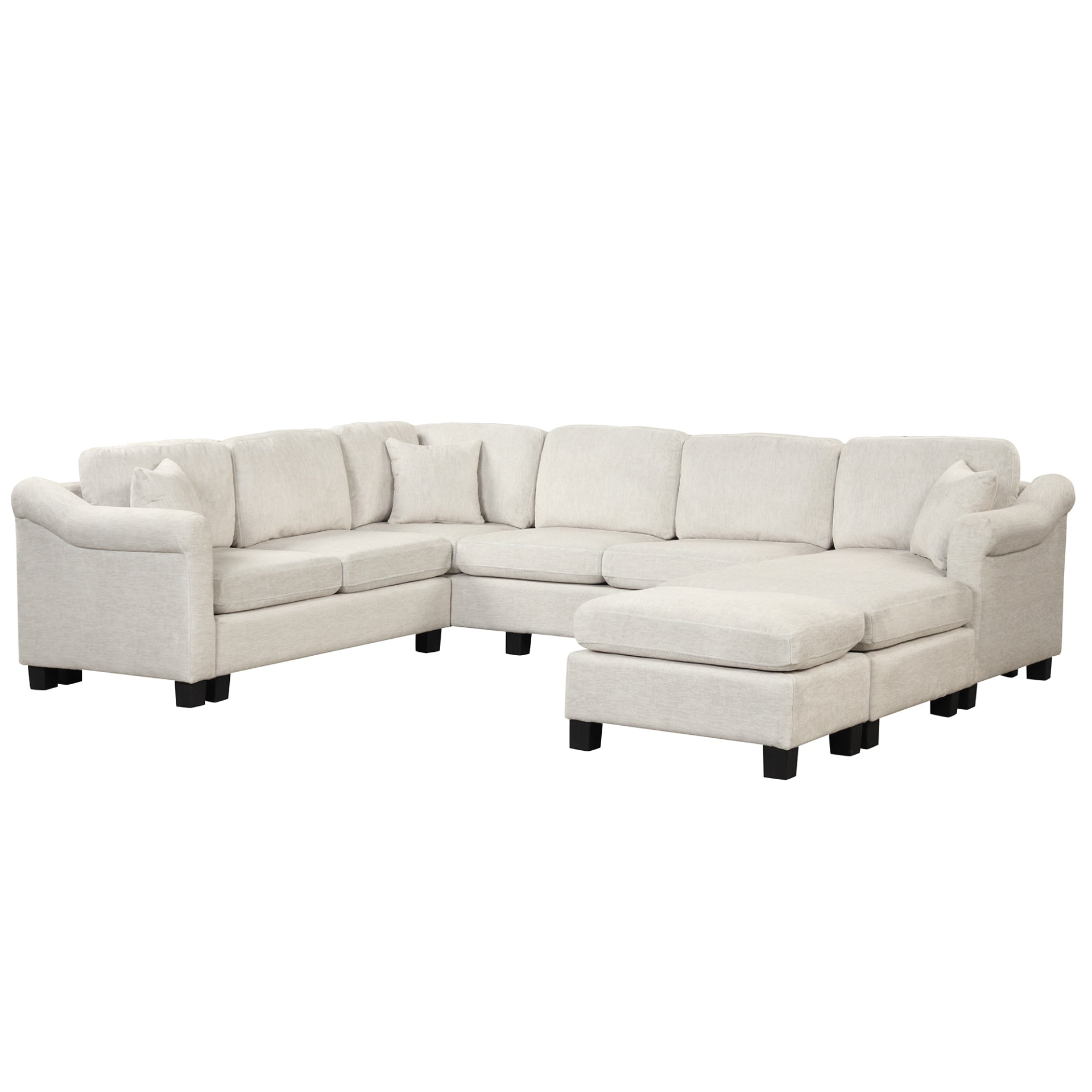 Modern and Cozy Design: 122.1" * 91.3" 4pcs Sectional Sofa with Ottoman - Velvet Fabric White Sensual Secret Boutique