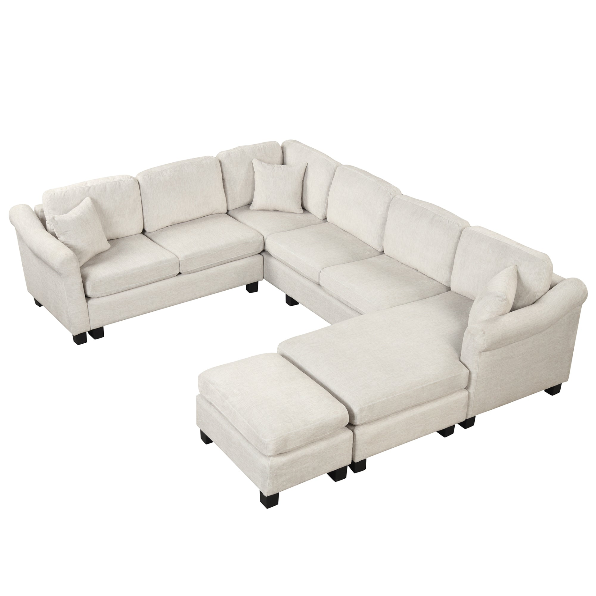 Modern and Cozy Design: 122.1" * 91.3" 4pcs Sectional Sofa with Ottoman - Velvet Fabric White Sensual Secret Boutique