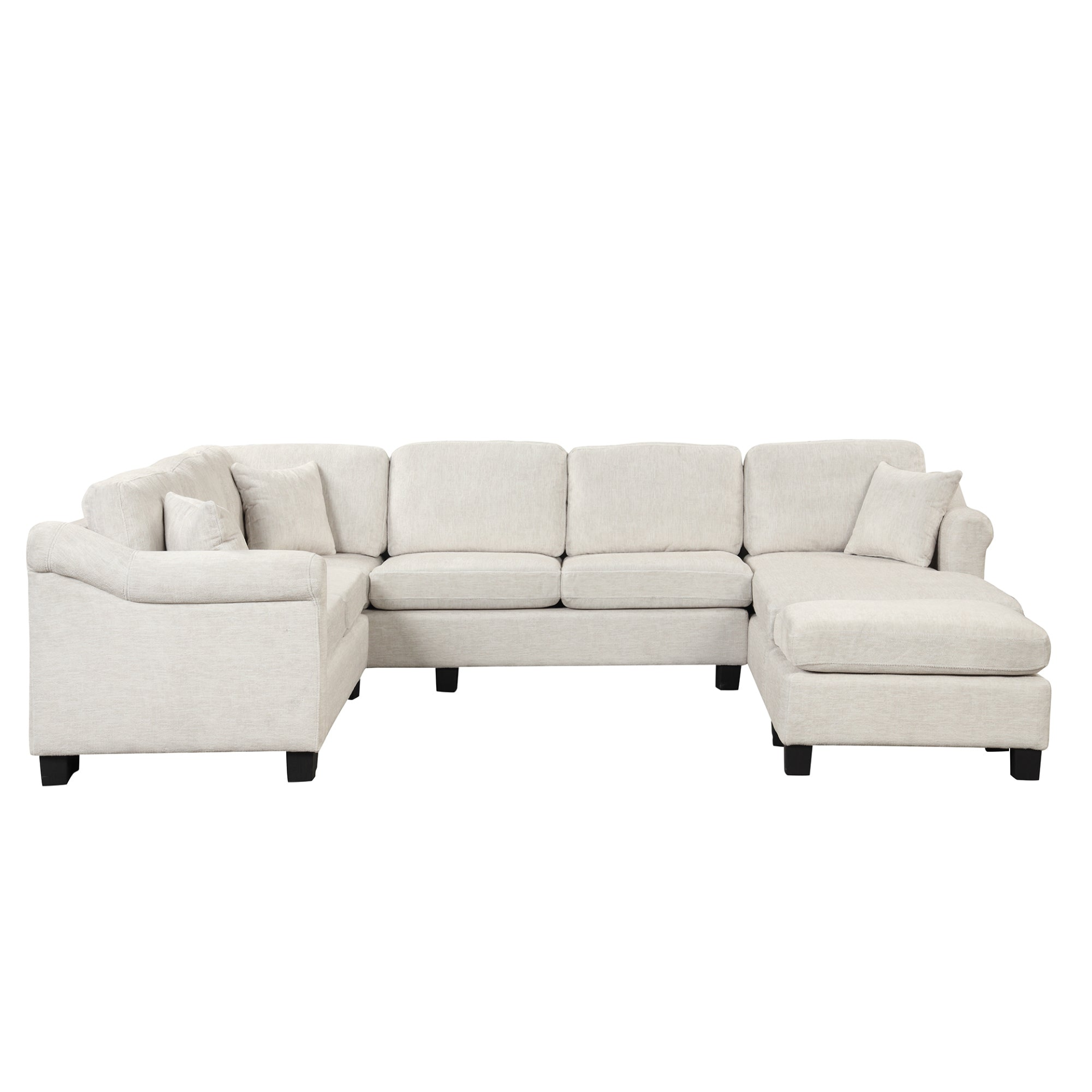 Modern and Cozy Design: 122.1" * 91.3" 4pcs Sectional Sofa with Ottoman - Velvet Fabric White Sensual Secret Boutique