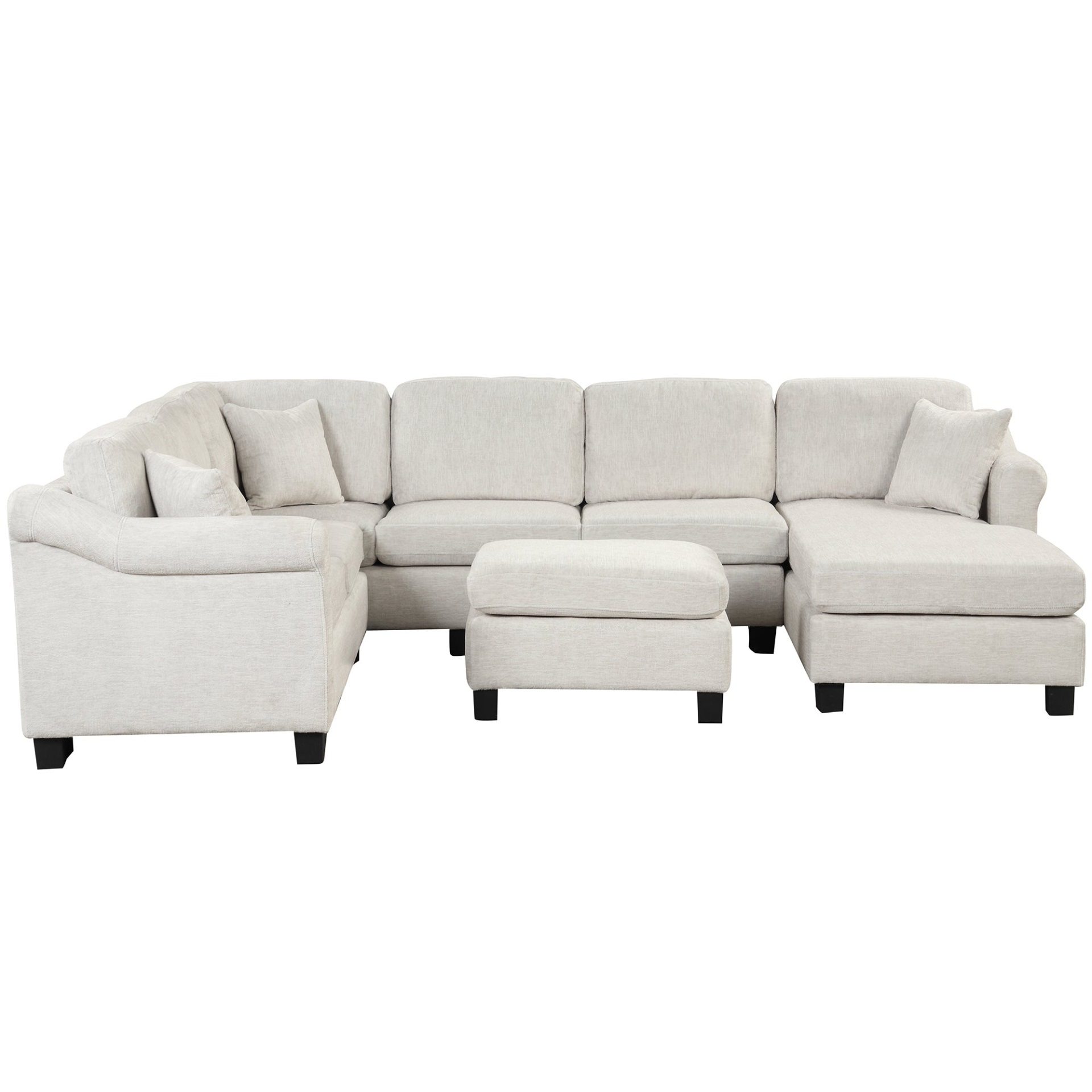 Modern and Cozy Design: 122.1" * 91.3" 4pcs Sectional Sofa with Ottoman - Velvet Fabric White Sensual Secret Boutique