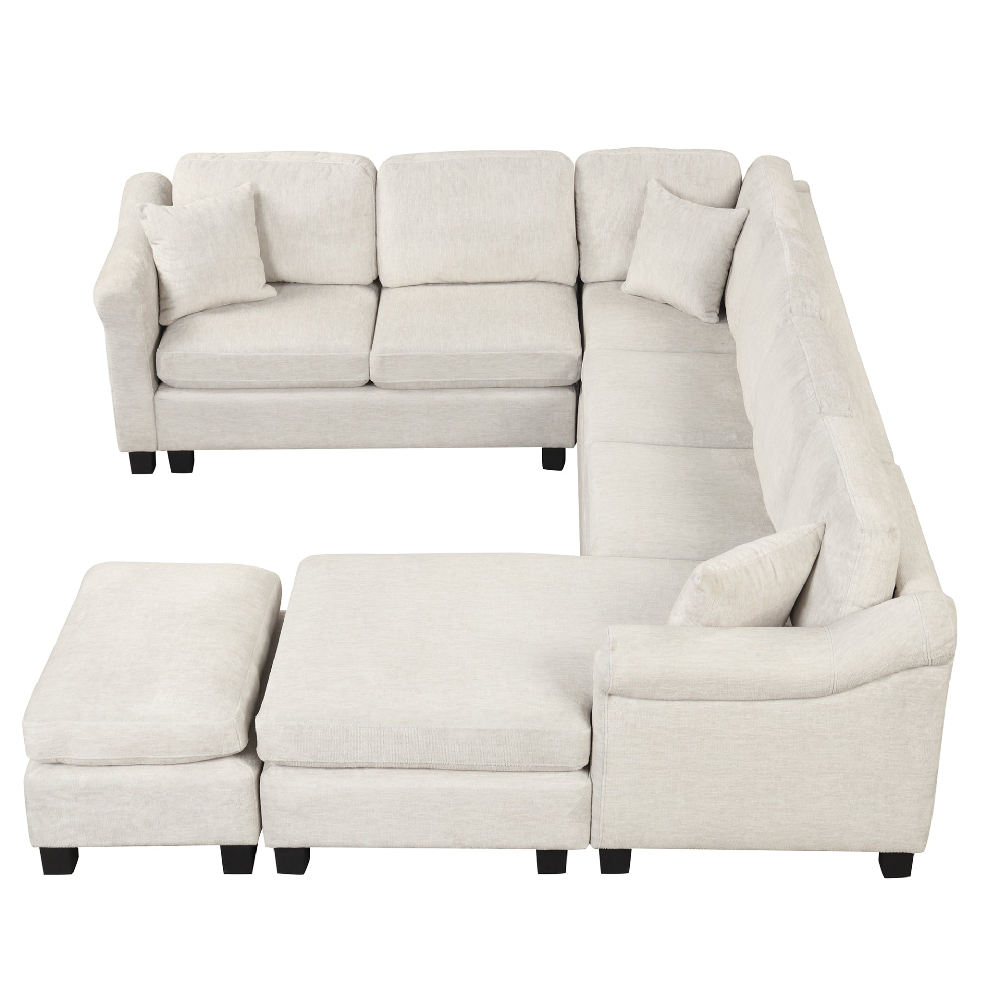 Modern and Cozy Design: 122.1" * 91.3" 4pcs Sectional Sofa with Ottoman - Velvet Fabric White Sensual Secret Boutique