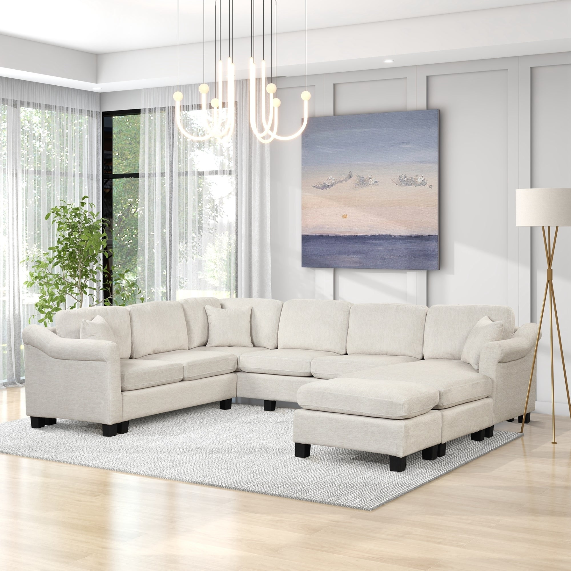 Modern and Cozy Design: 122.1" * 91.3" 4pcs Sectional Sofa with Ottoman - Velvet Fabric White Sensual Secret Boutique