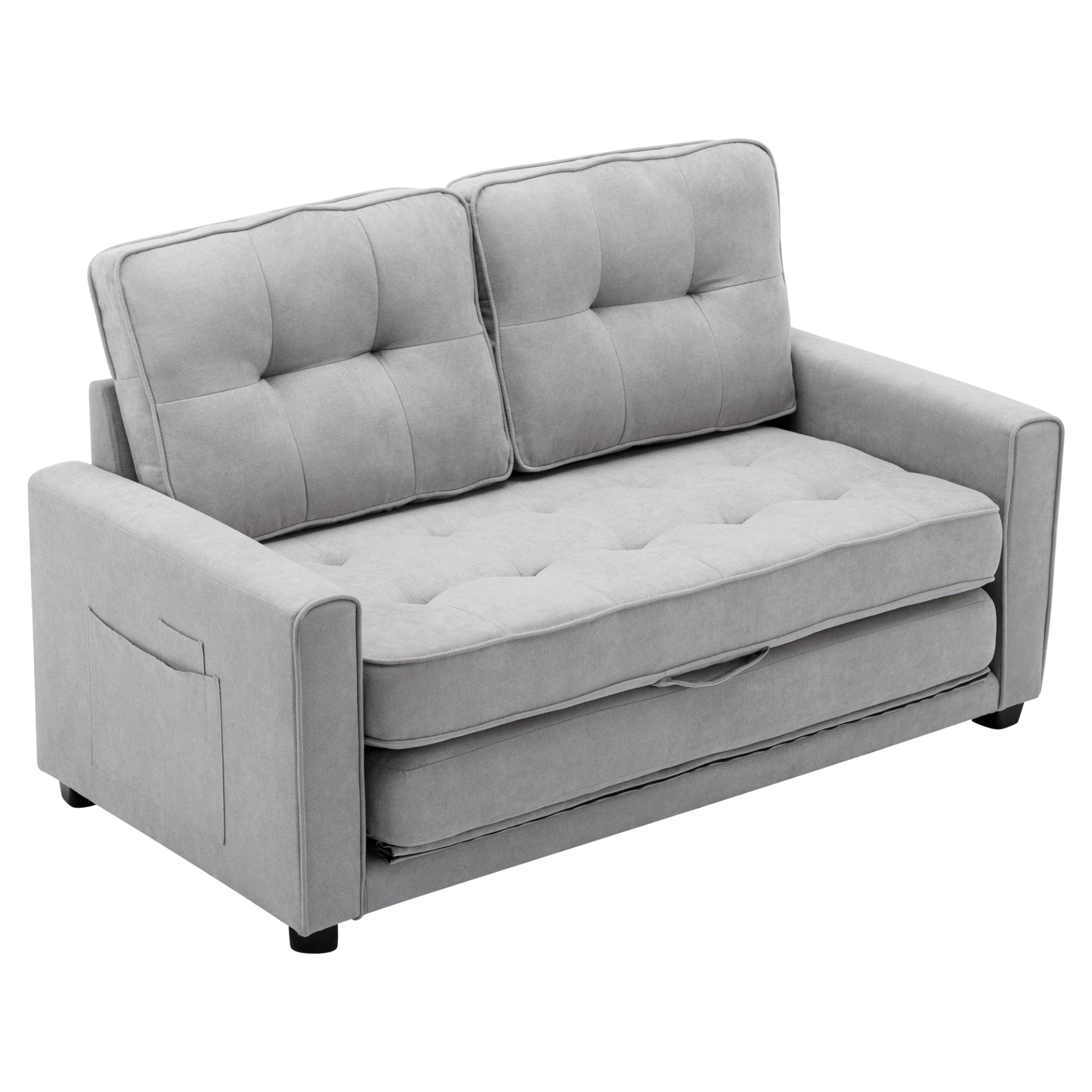 59.4" Loveseat Sofa with Pull-Out Bed Modern Upholstered Couch with Side Pocket for Living Room Office, Grey Sensual Secret Boutique