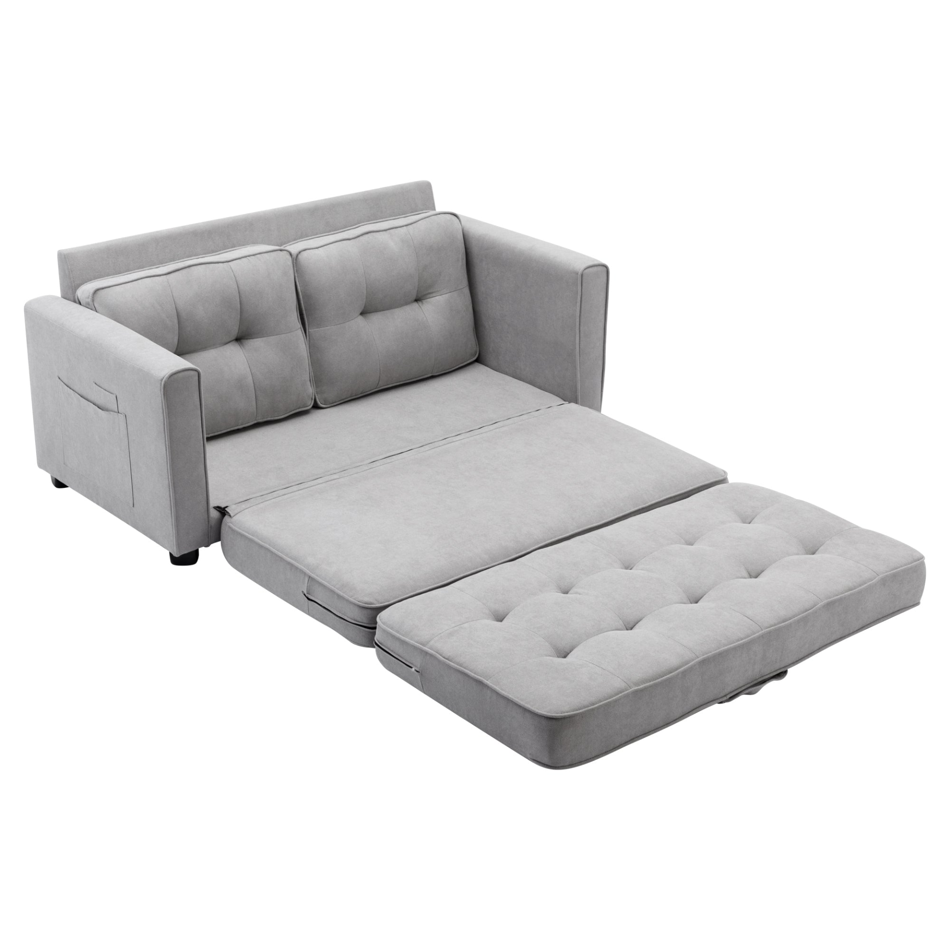 59.4" Loveseat Sofa with Pull-Out Bed Modern Upholstered Couch with Side Pocket for Living Room Office, Grey Sensual Secret Boutique