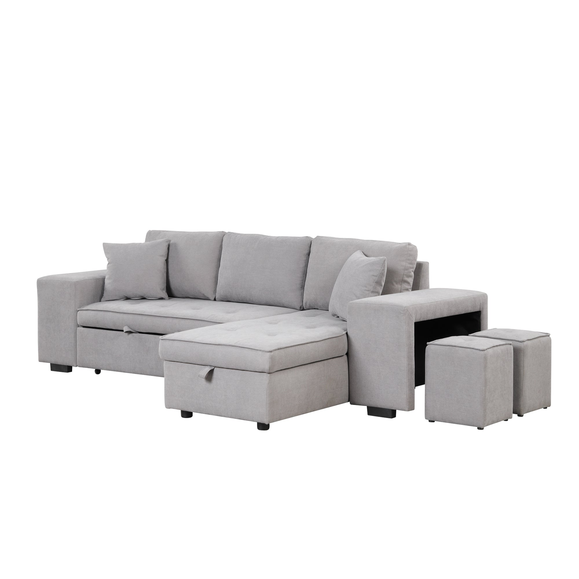 104" Pull Out Sleeper Sofa Reversible L-Shape Sectional Couch - Gray Sensual Secret Boutique