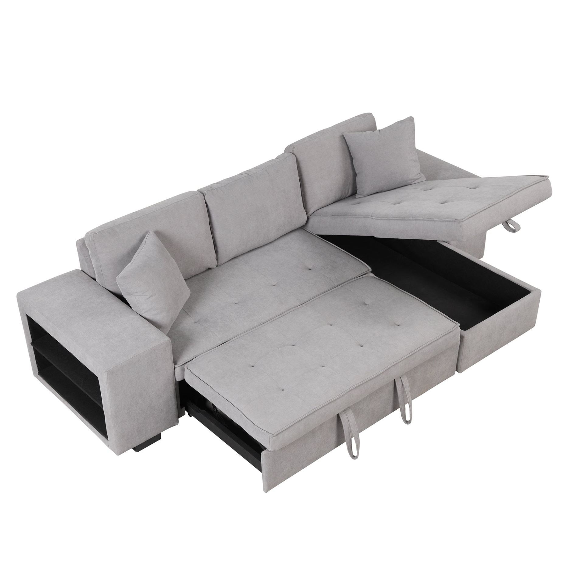 104" Pull Out Sleeper Sofa Reversible L-Shape Sectional Couch - Gray Sensual Secret Boutique