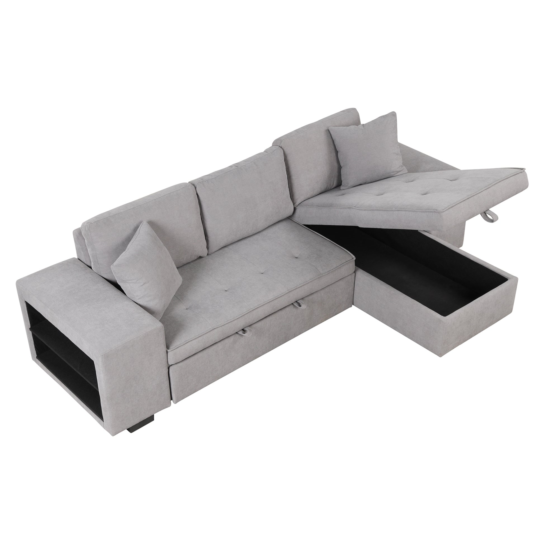 104" Pull Out Sleeper Sofa Reversible L-Shape Sectional Couch - Gray Sensual Secret Boutique