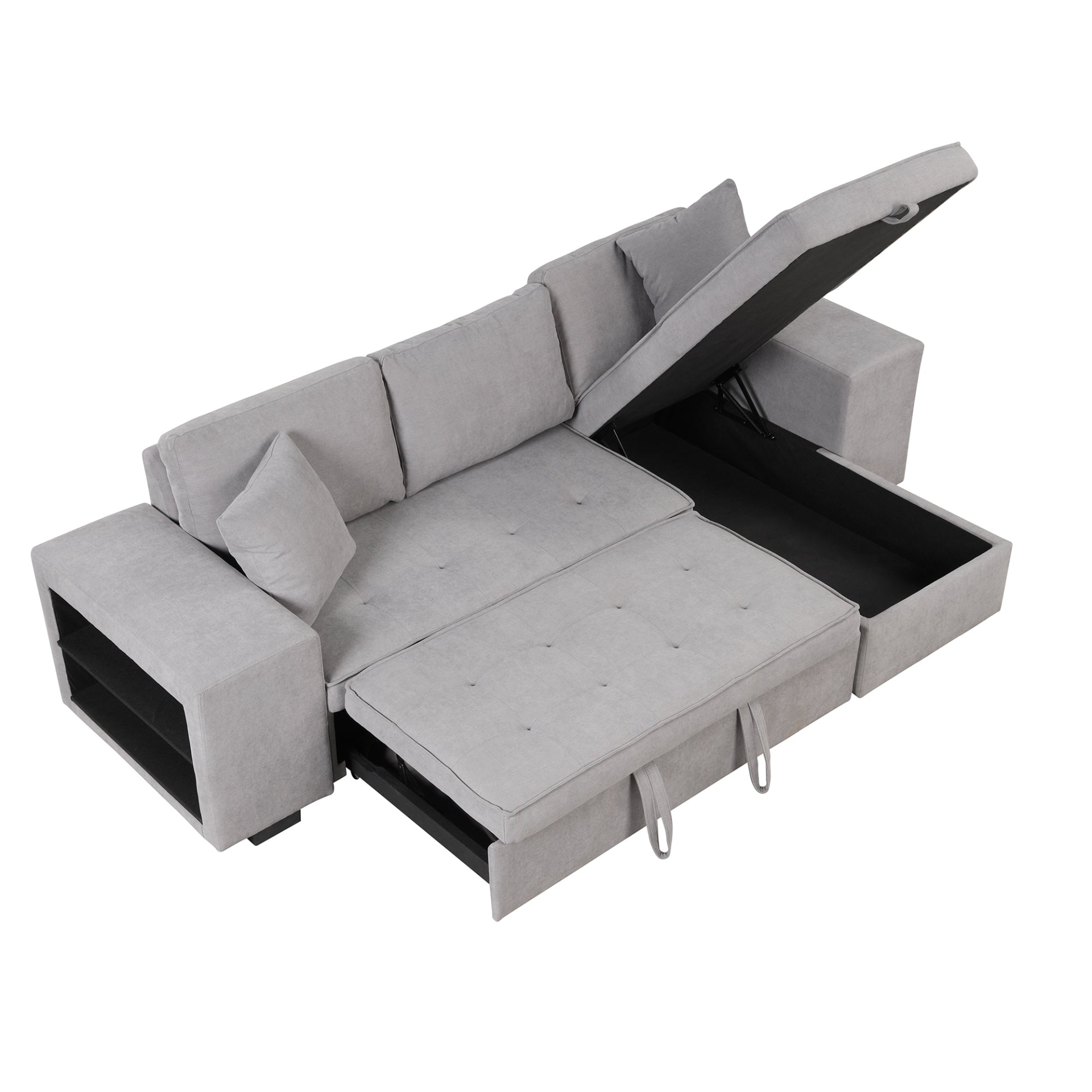 104" Pull Out Sleeper Sofa Reversible L-Shape Sectional Couch - Gray Sensual Secret Boutique